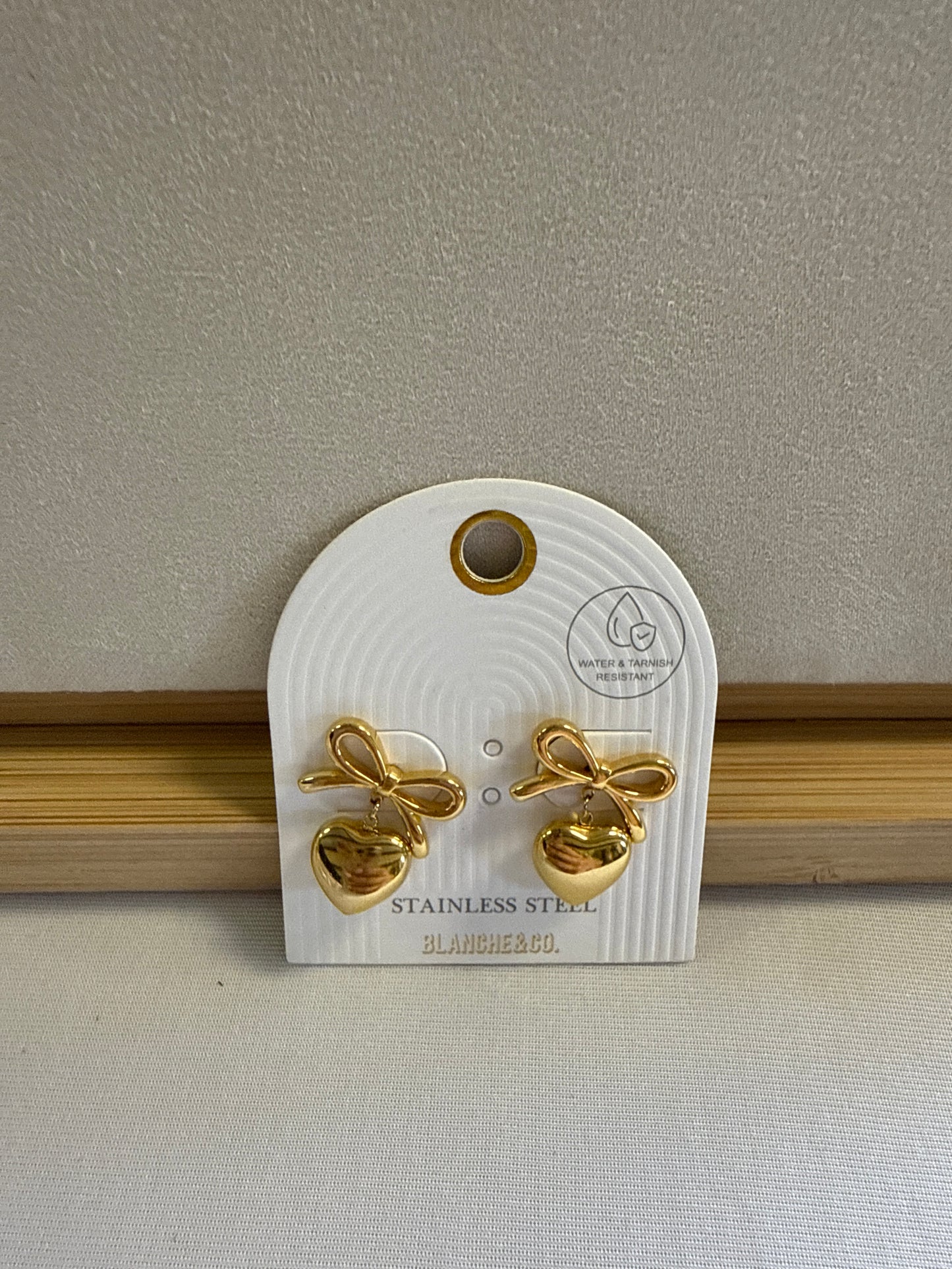 Gold Bow Heart Pendant Earrings