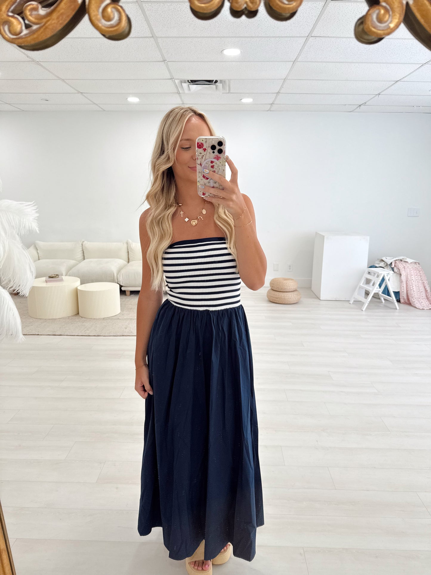 Navy Bloom Midi Dress