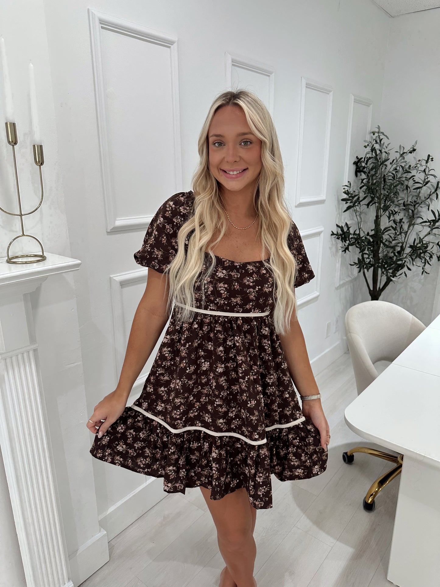 Brown Floral Mini Dress