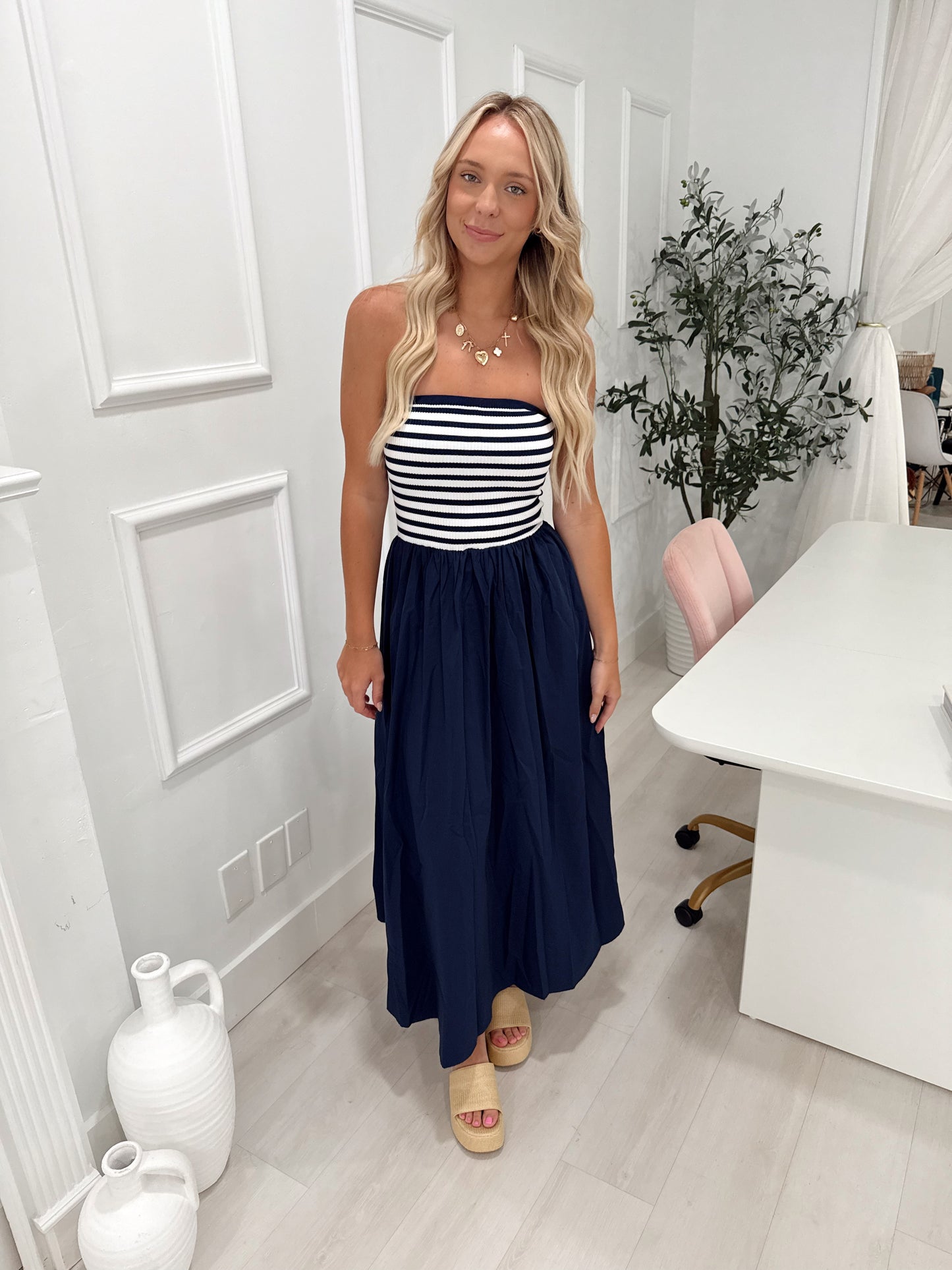 Navy Bloom Midi Dress