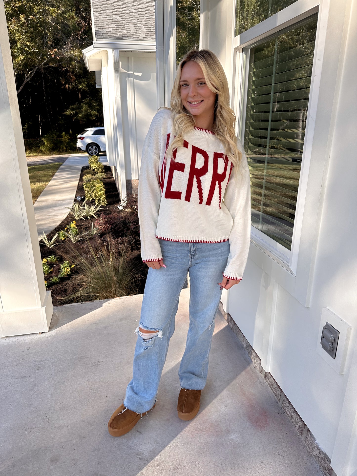 Ivory with Red Merry Stitch Sweater