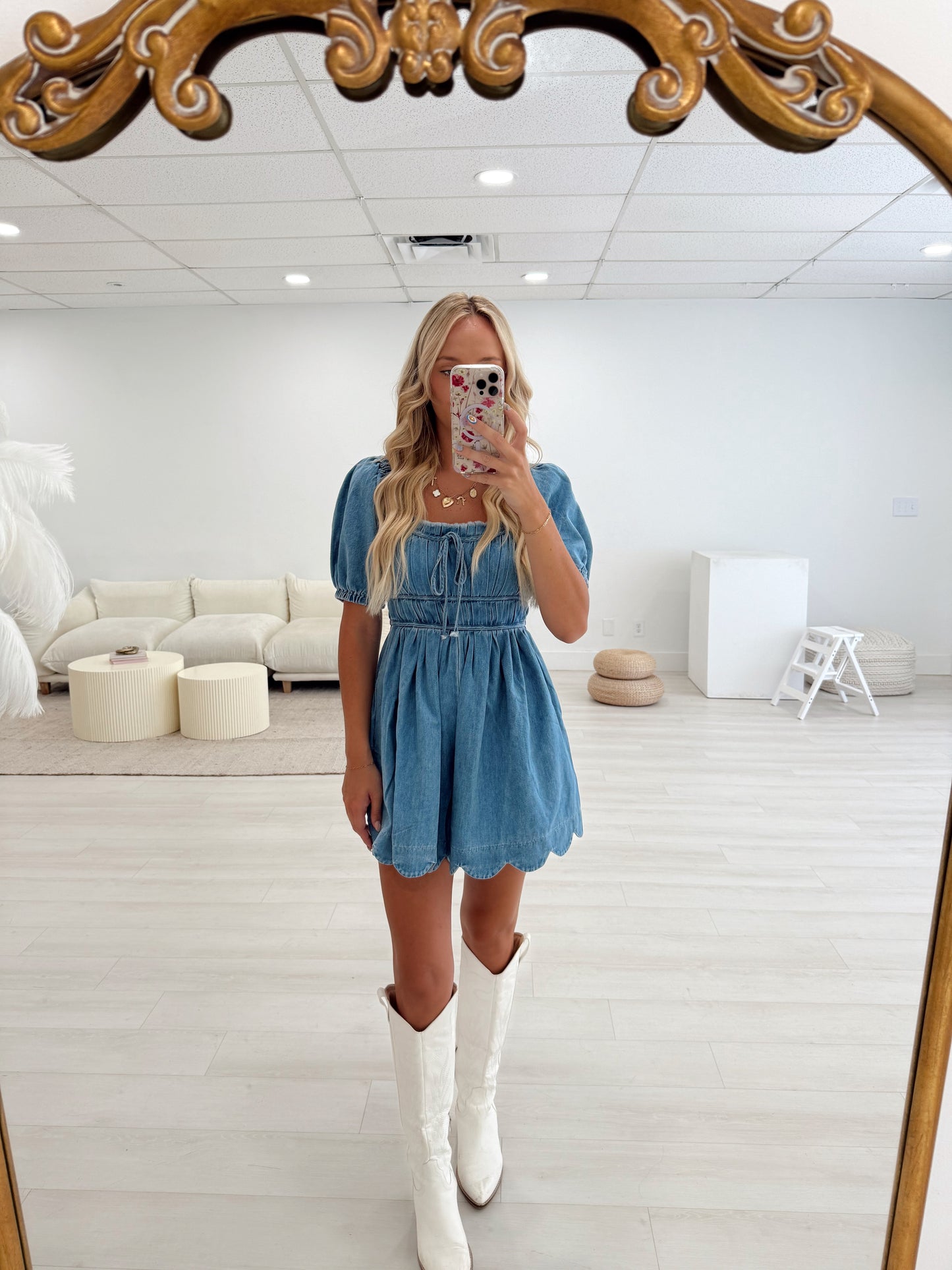 Scalloped Denim Romper