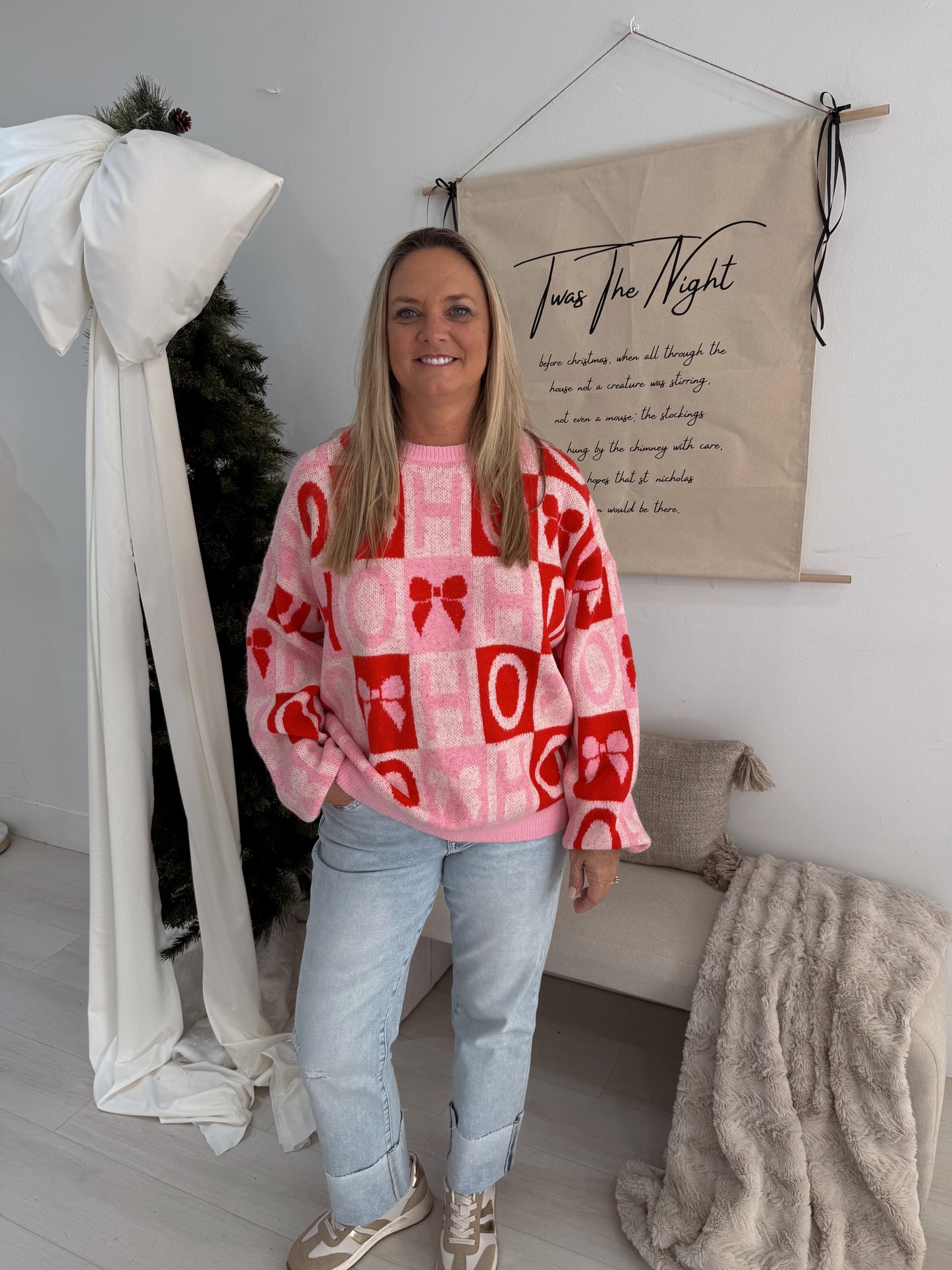 Pink "Ho" Color Block Sweater