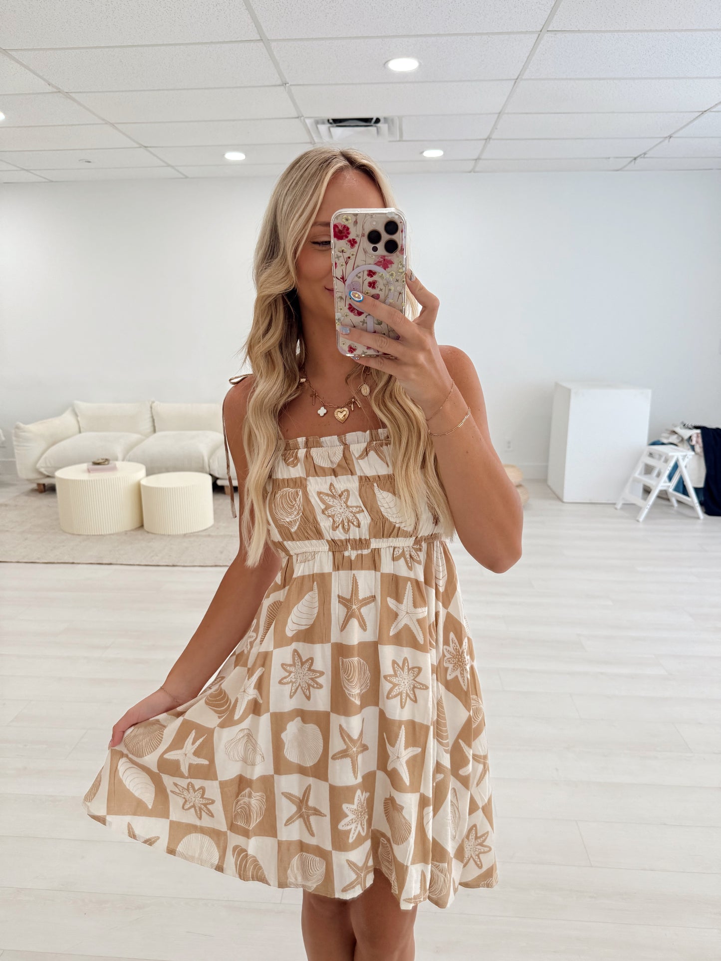 Khaki Seashell Sundae Mini Dress