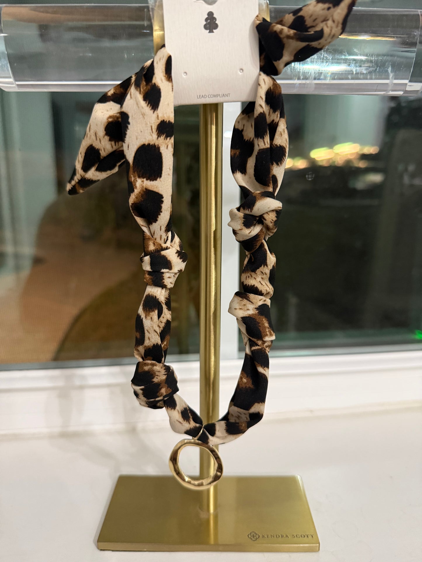 Leopard Print Scarf Necklace with Circle Charm