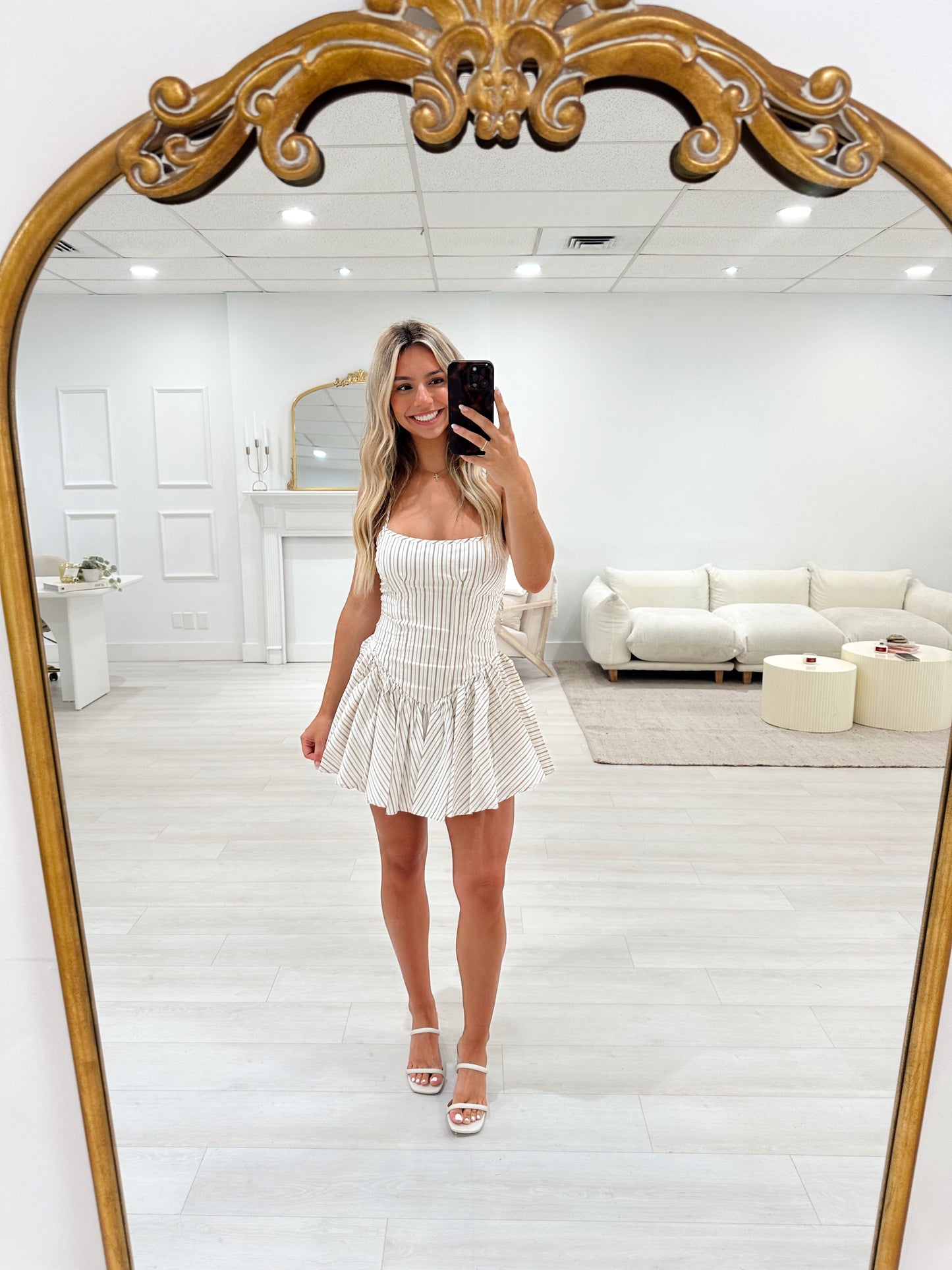 Caramel Striped Mini Dress