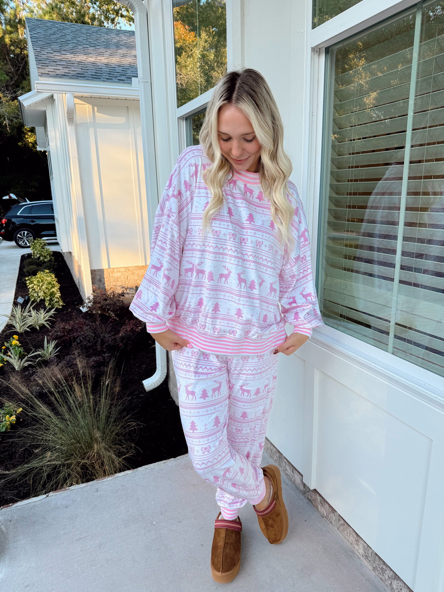 Pink Christmas Printed Loungewear Set