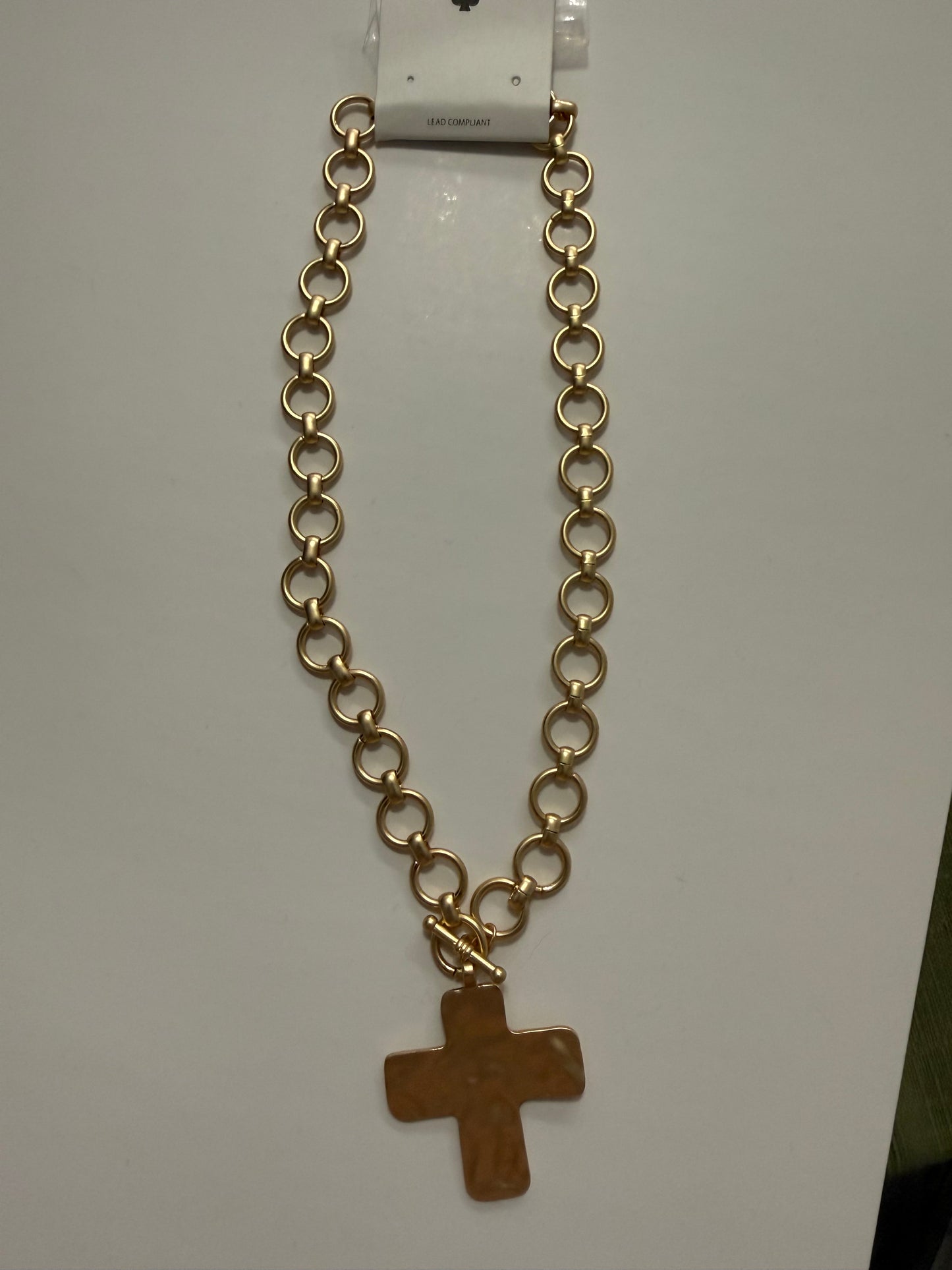 Gold Open Chain with Textured Cross