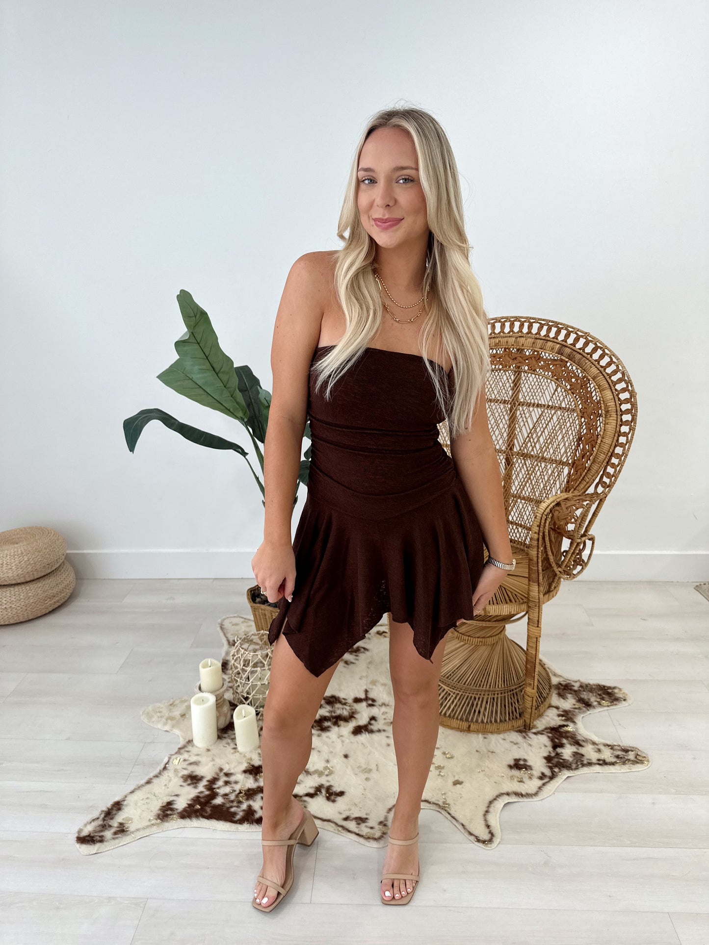 Bronze Bloom Mini Dress