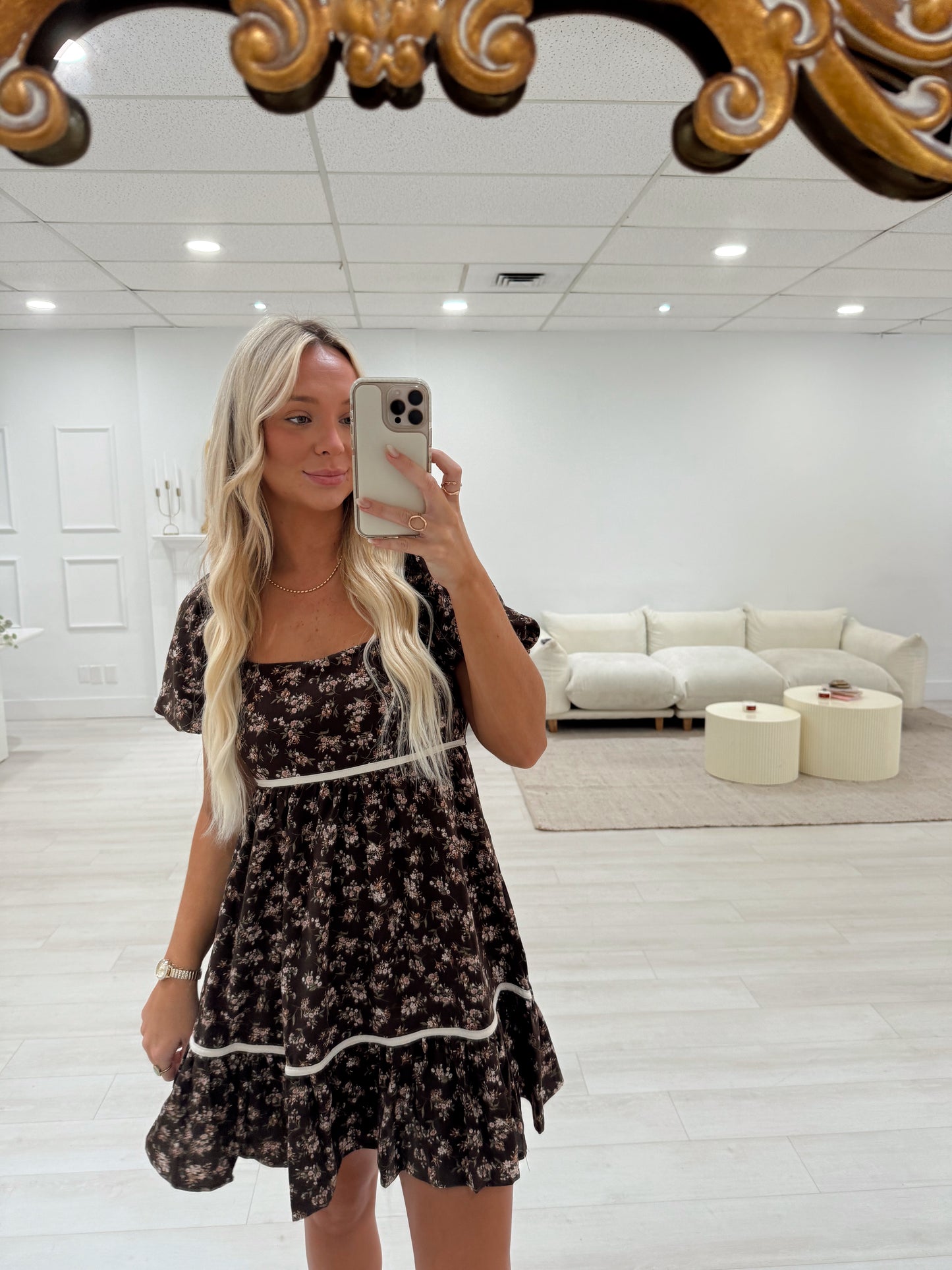 Brown Floral Mini Dress