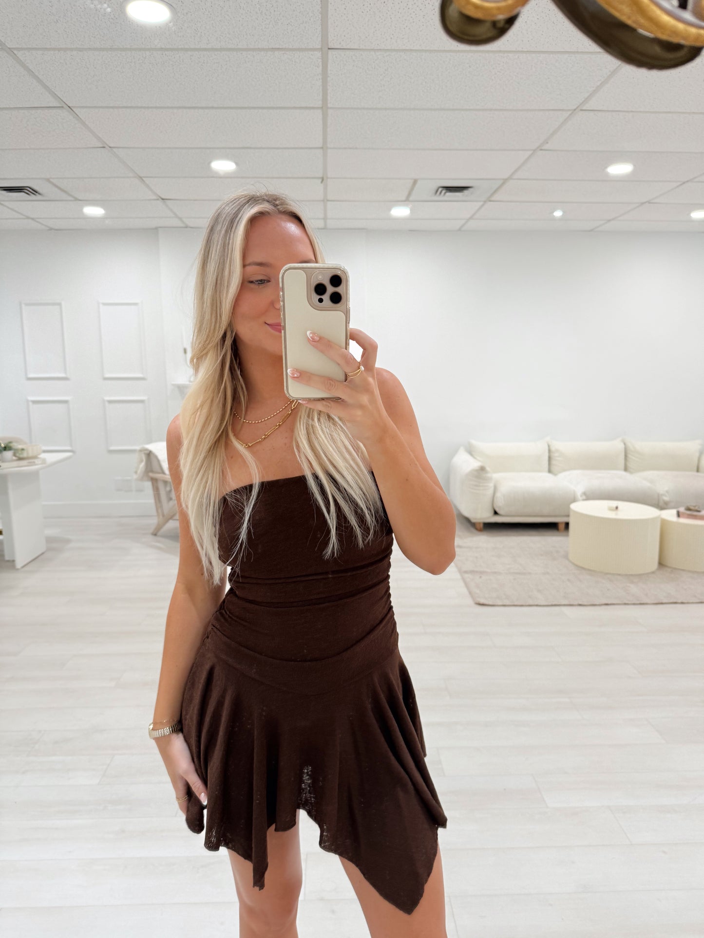Bronze Bloom Mini Dress