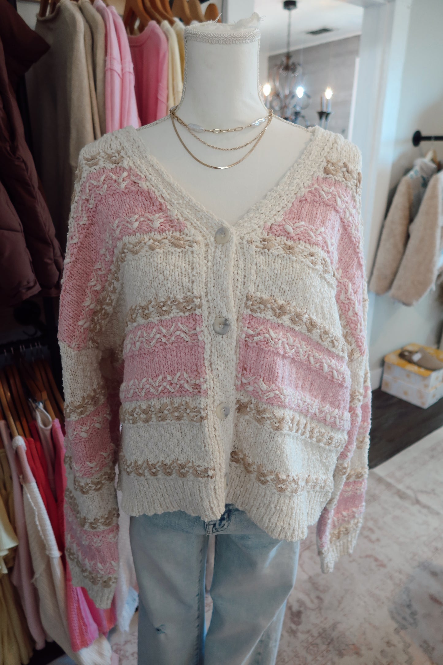 Ivory Textured Cardigan Sweater