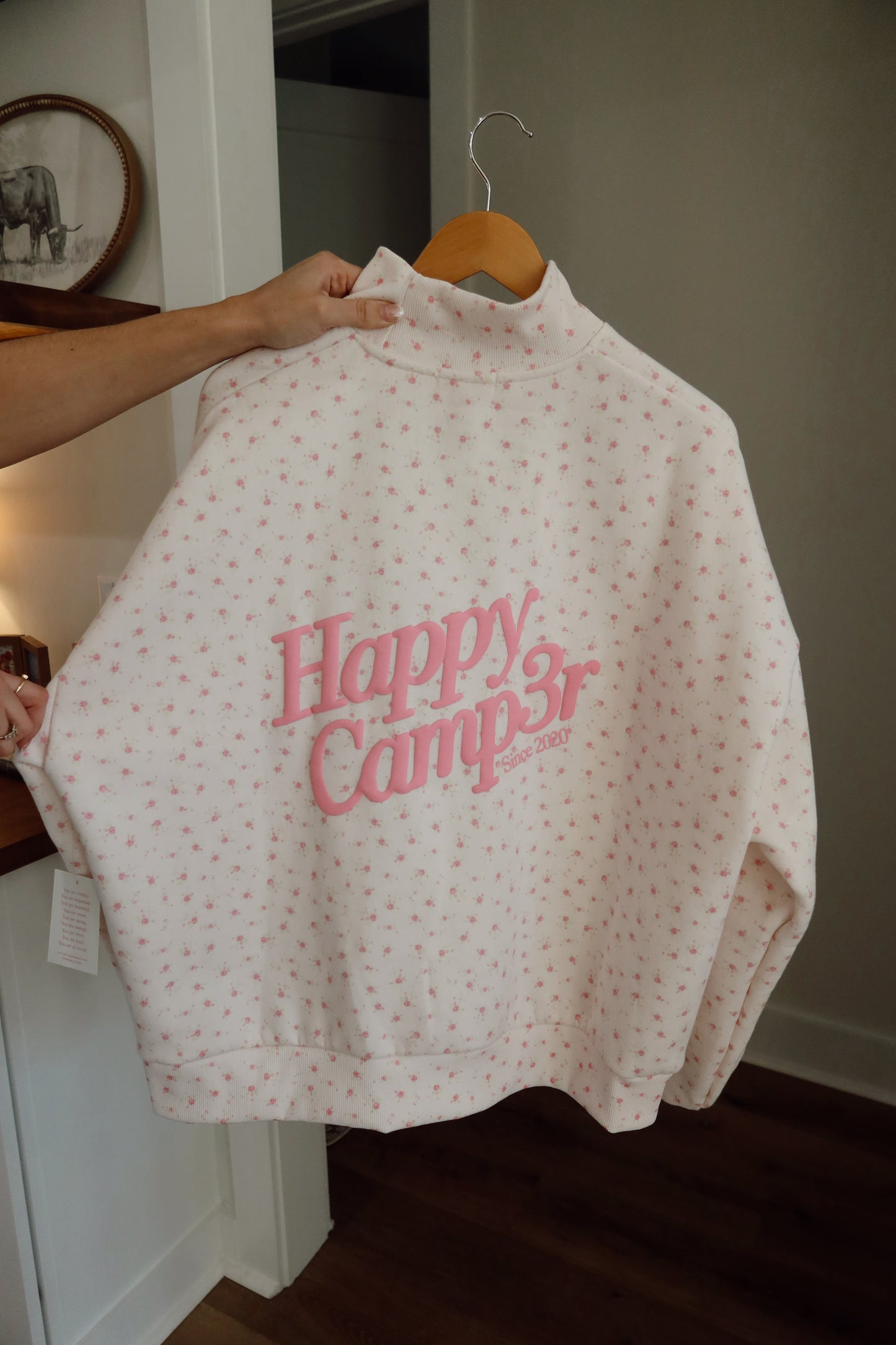 Pink Floral Happy Camp3r Mockneck