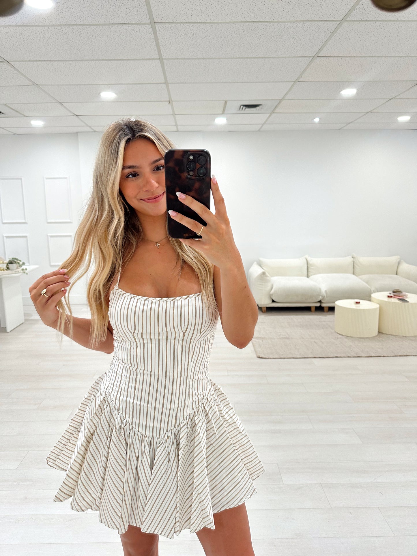 Caramel Striped Mini Dress