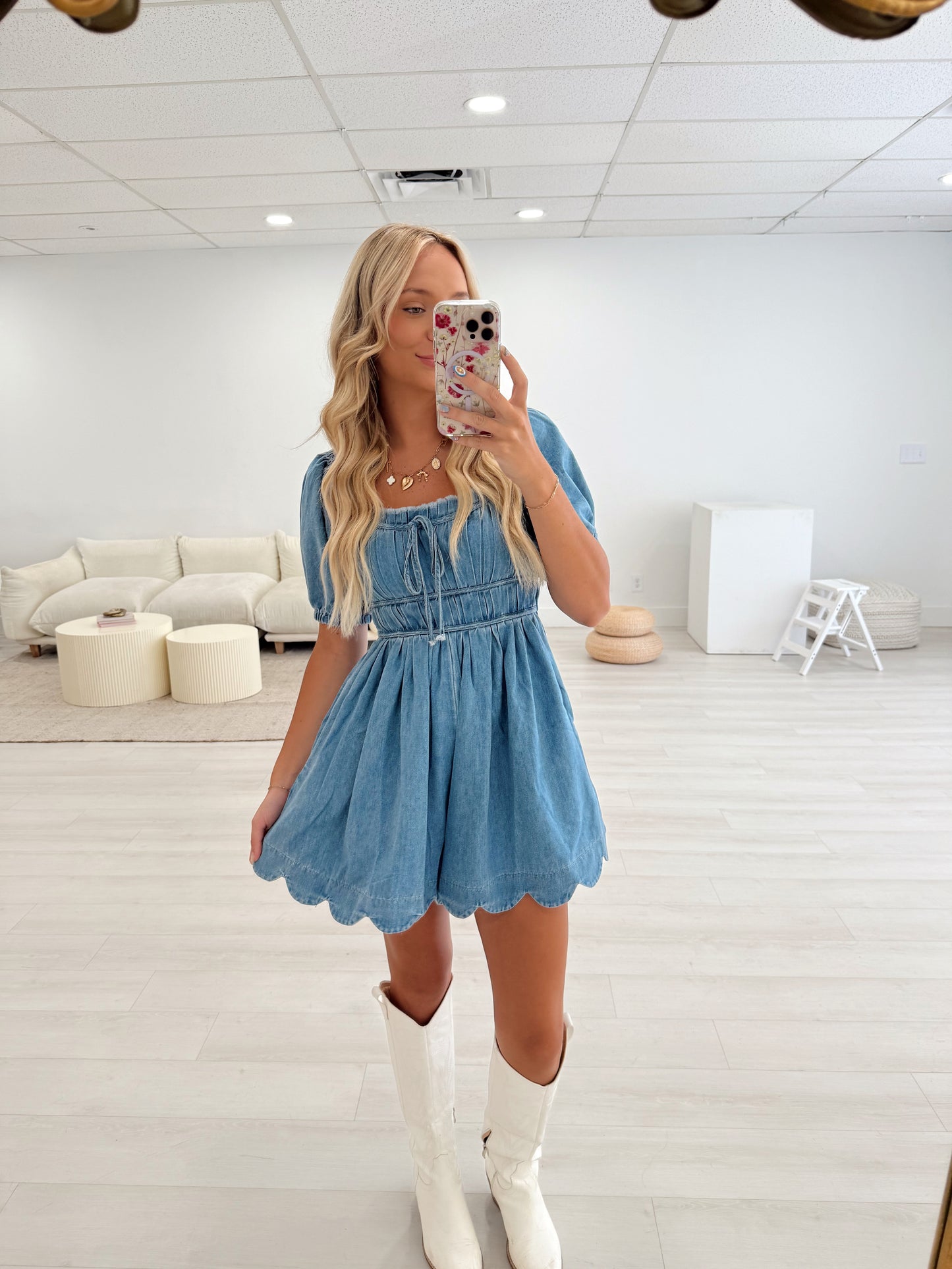 Scalloped Denim Romper