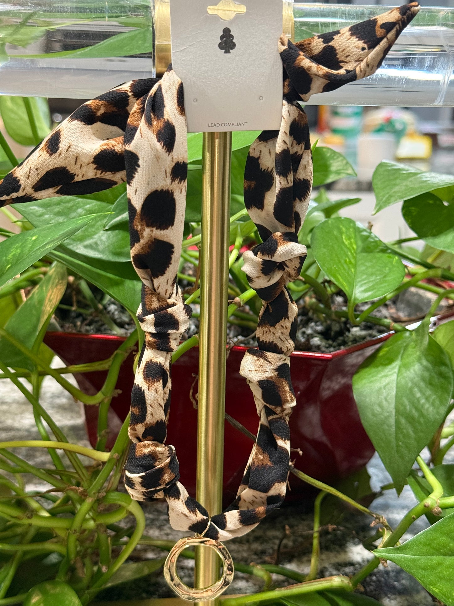Leopard Print Scarf Necklace with Circle Charm