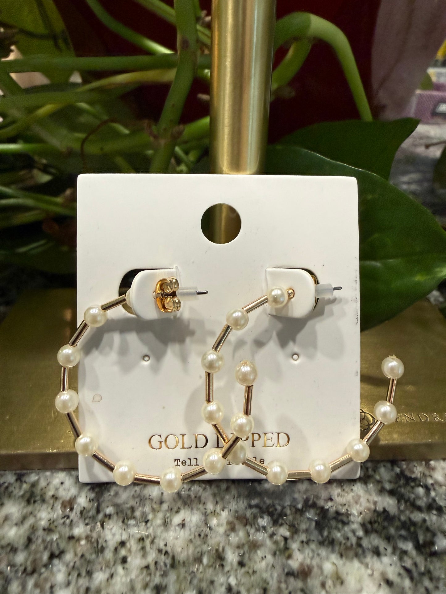 Gold Hoop with Pearl Beaded Ball Earrings