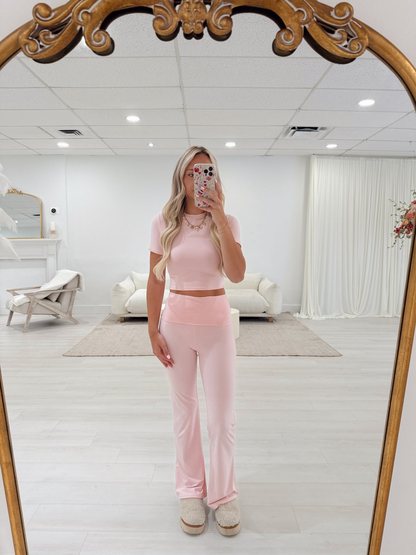 Soft Pink Fold Over Leggings