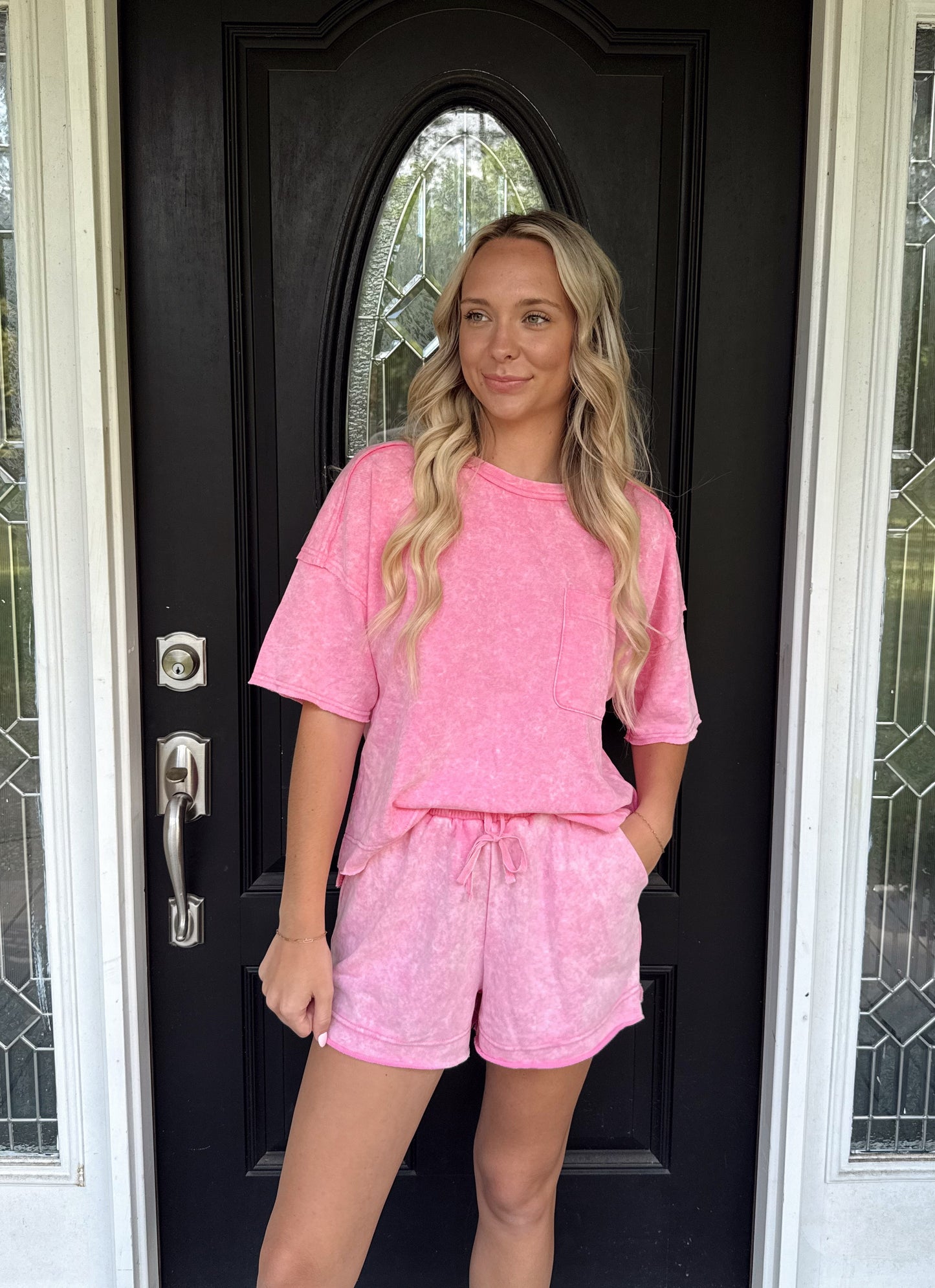 Pink Mineral Wash Short Set