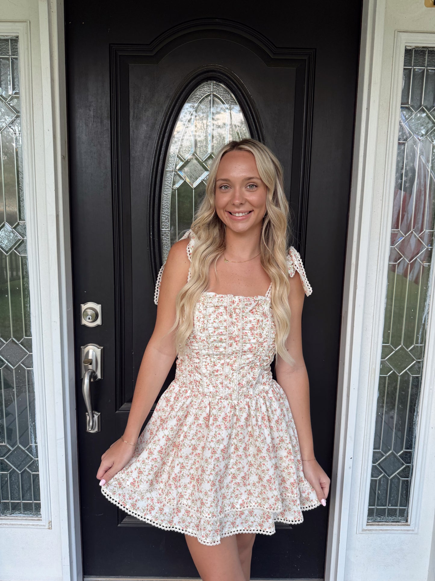 Coral Floral Corset Dress