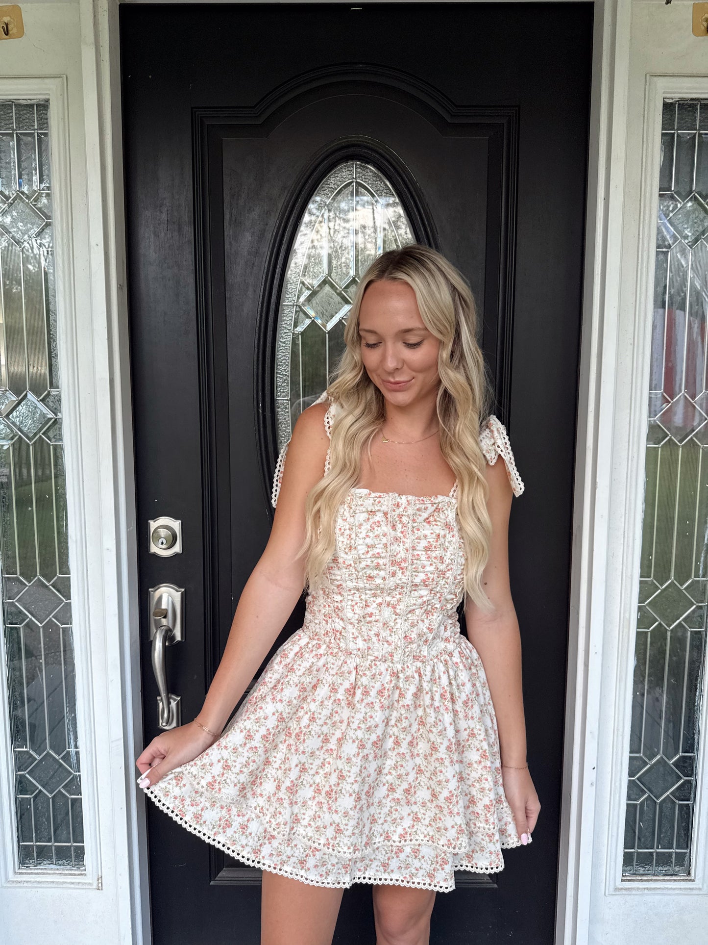 Coral Floral Corset Dress