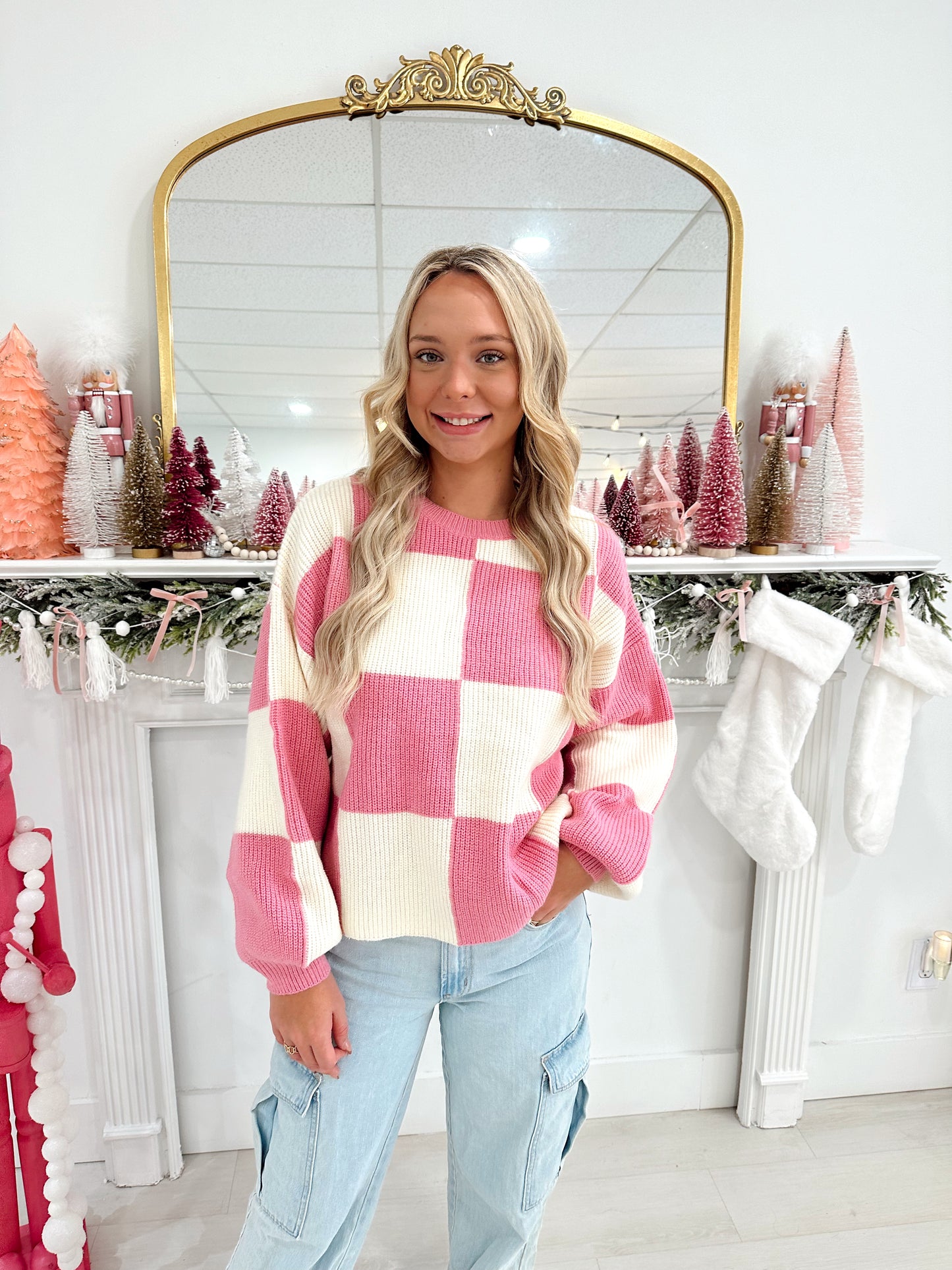 Pink Checkered Sweater