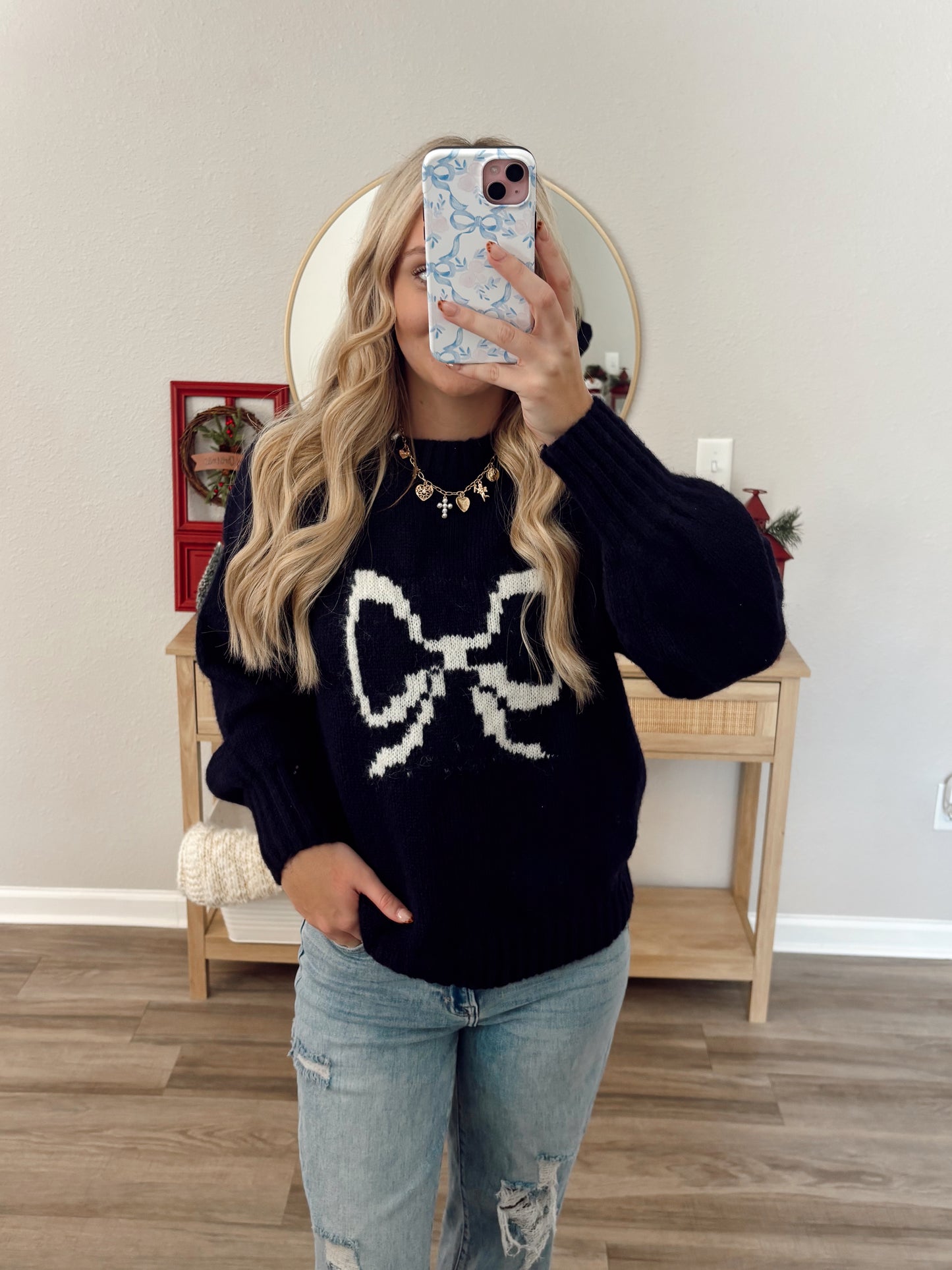 Navy Bow Sweater