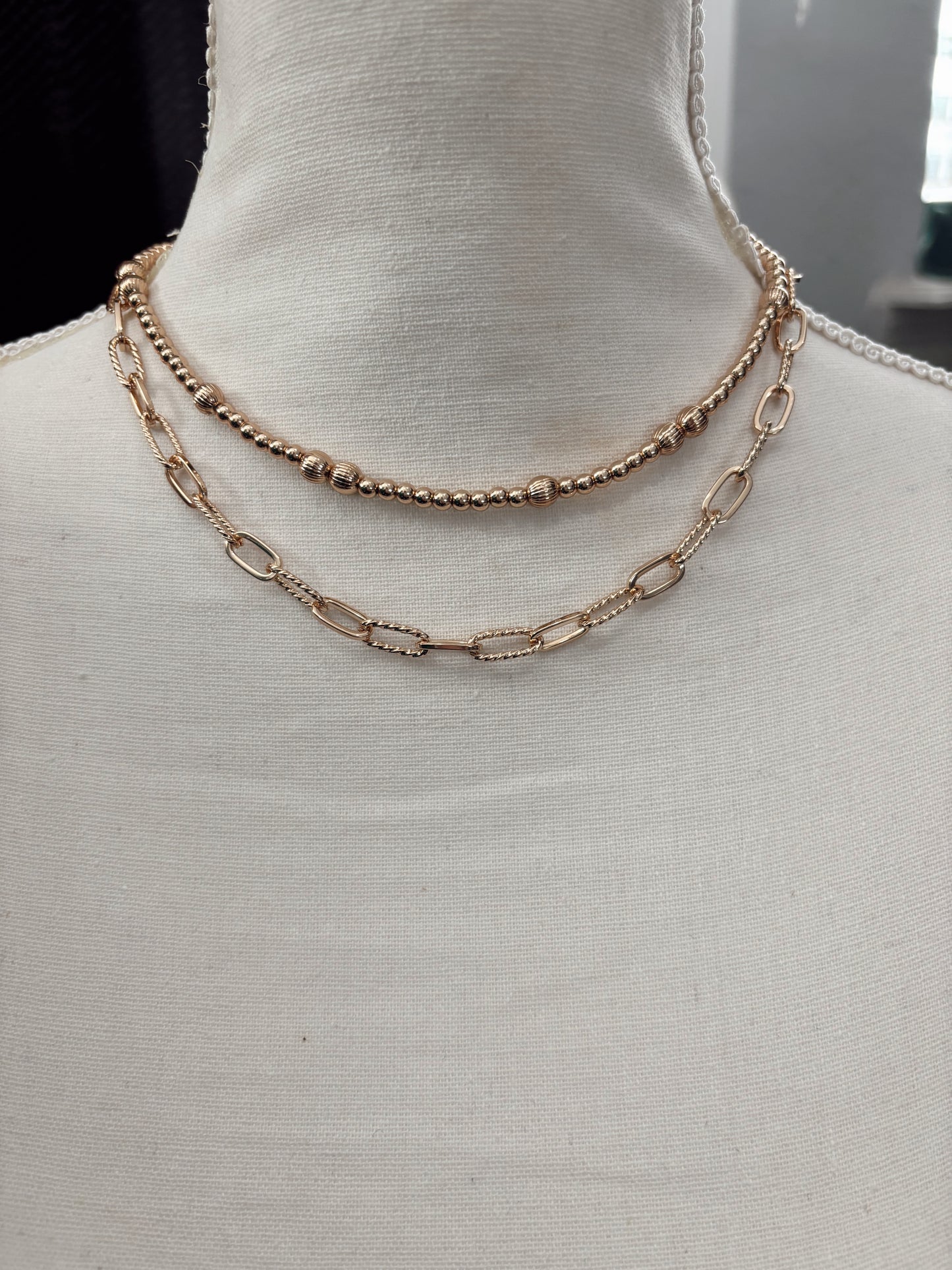 Water Resistant Double Layered Gold Beaded Necklace