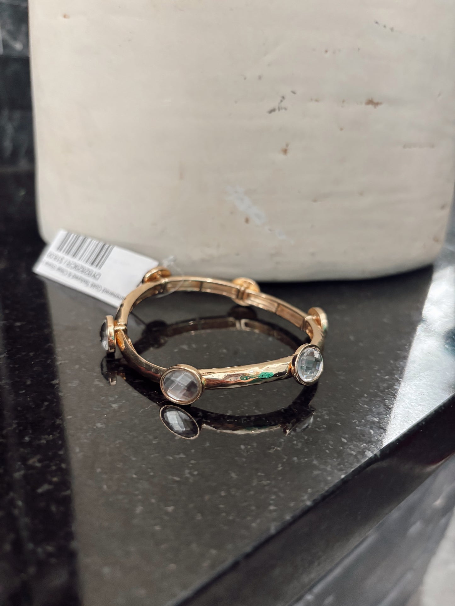 Hammered Gold Textured & Clear Stone Stretch Bracelet