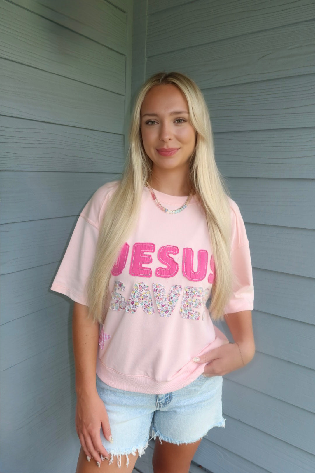 Jesus Saves Oversized Tee - Pink