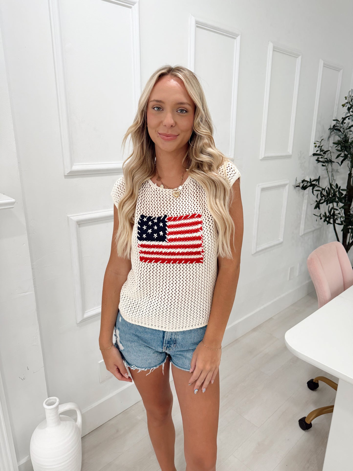 Ivory American Flag Knit Top