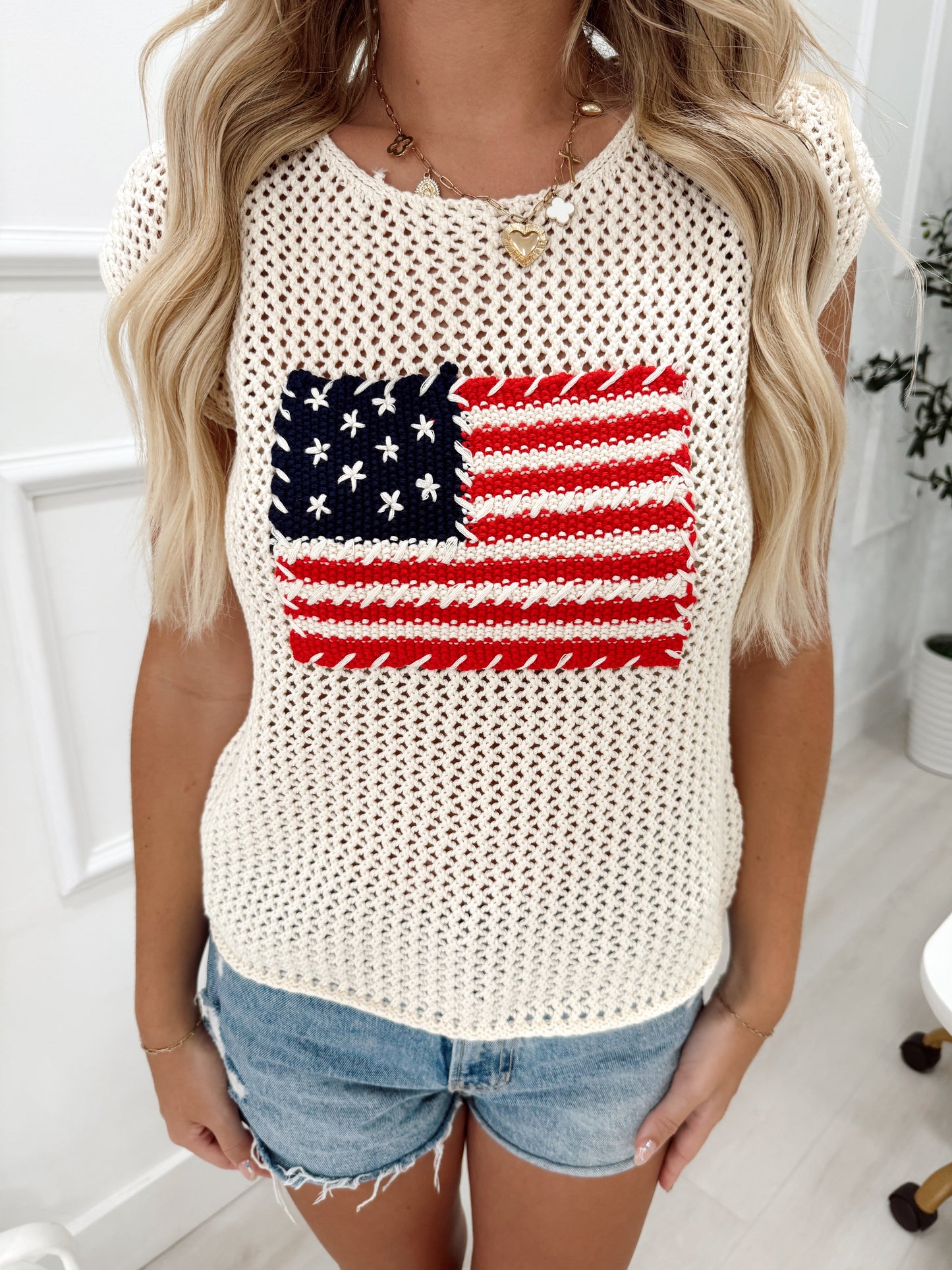 Ivory American Flag Knit Top