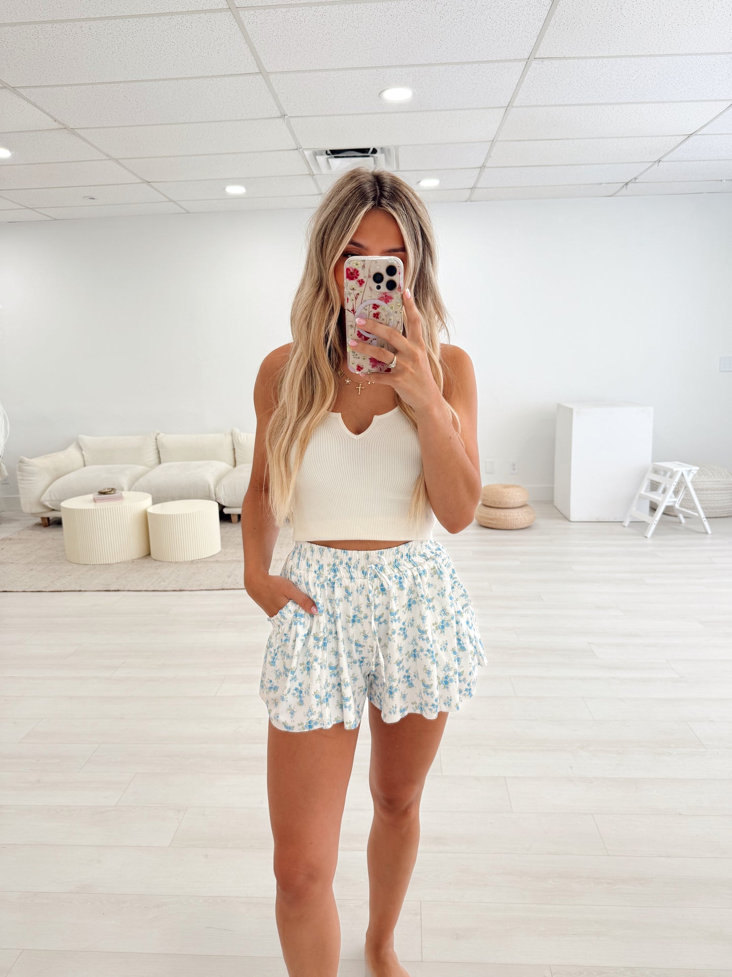 Blue Floral Active Shorts