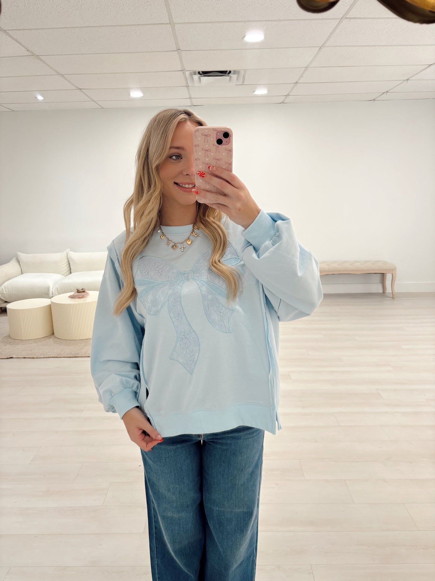 Blue Lace Bow Sweatshirt