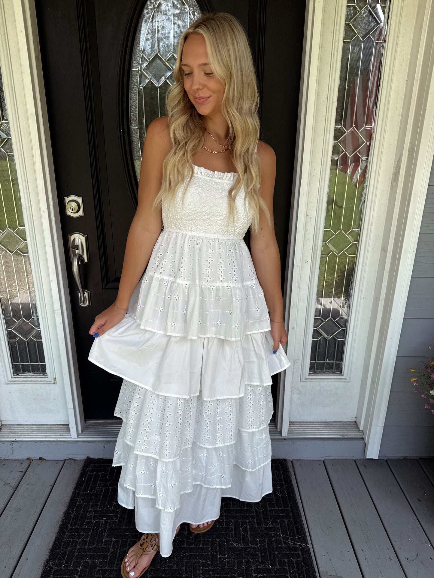 White Eyelet Ruffle Maxi Dress