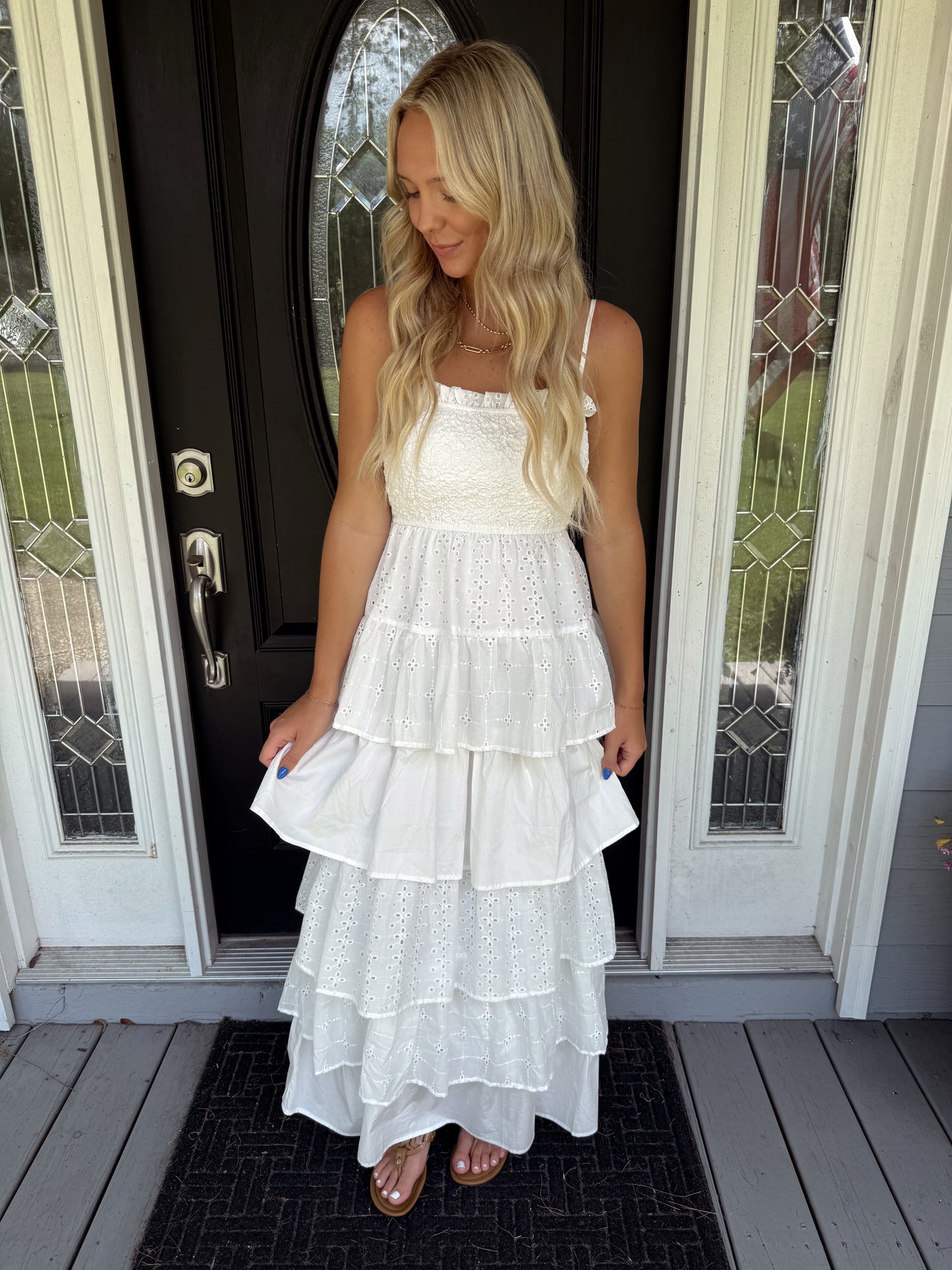 White Eyelet Ruffle Maxi Dress