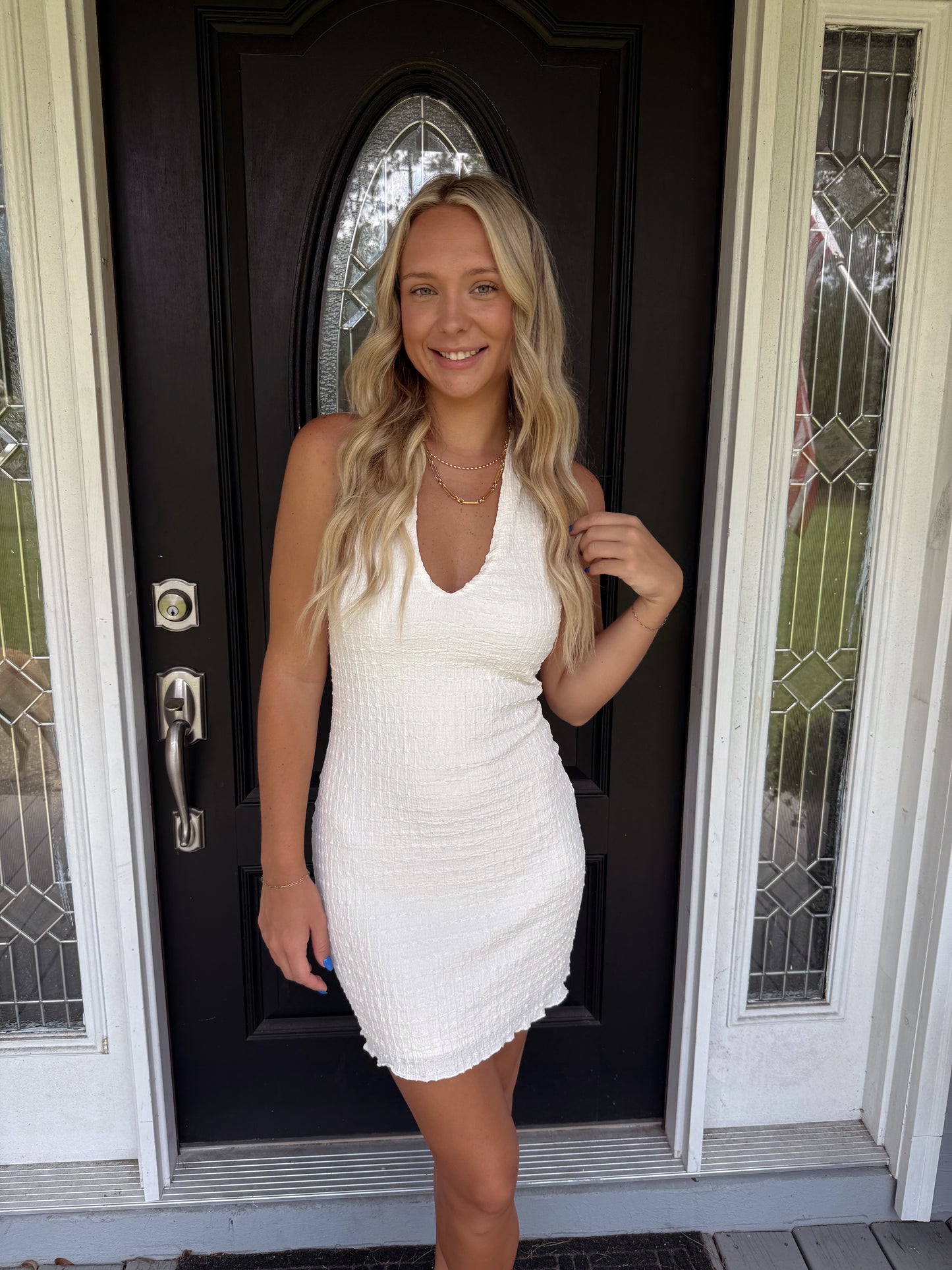 Ivory Textured Mini Dress