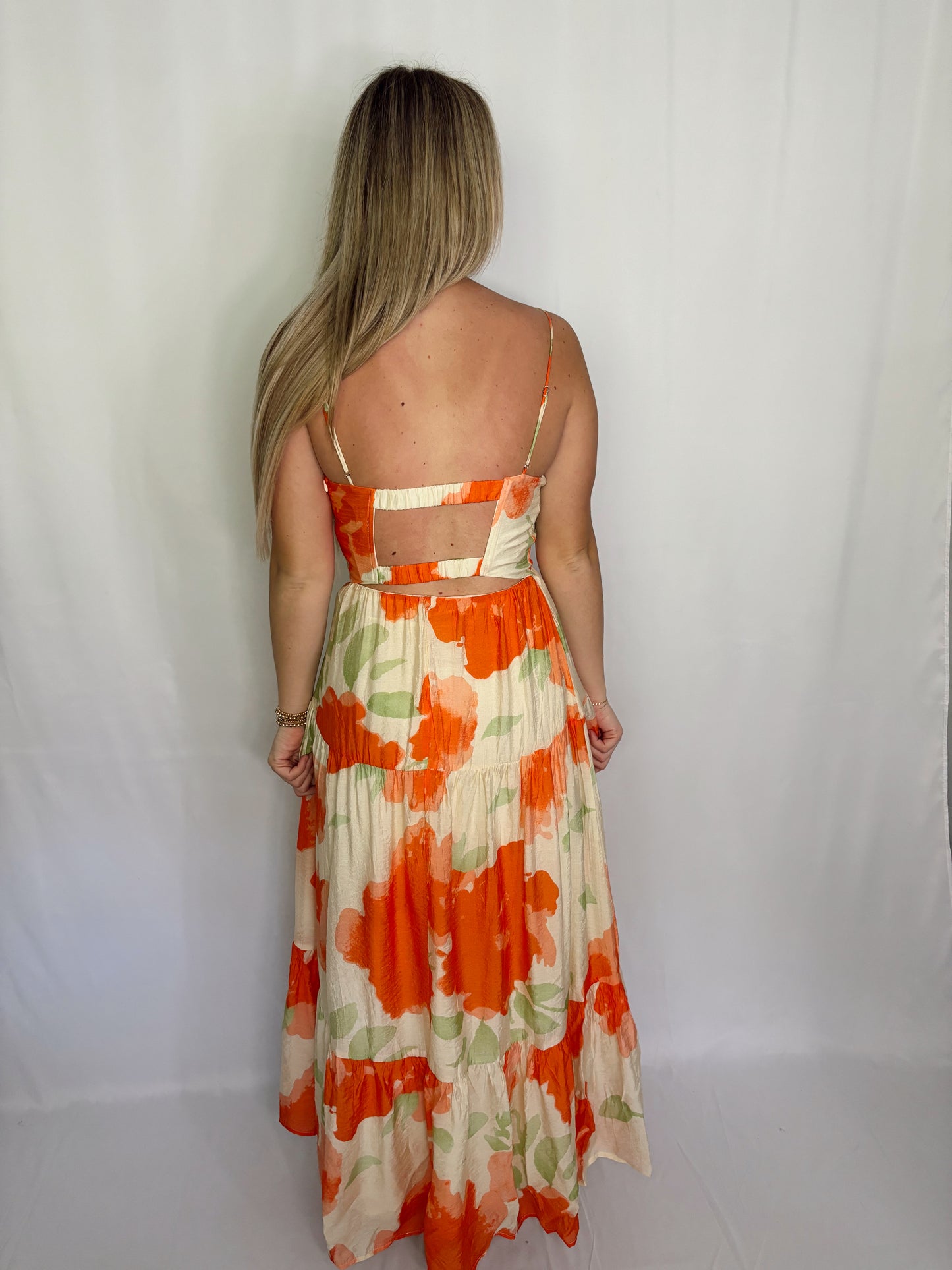 Orange Floral Midi Dress