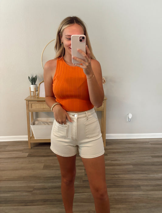 White Patch Pocket Shorts