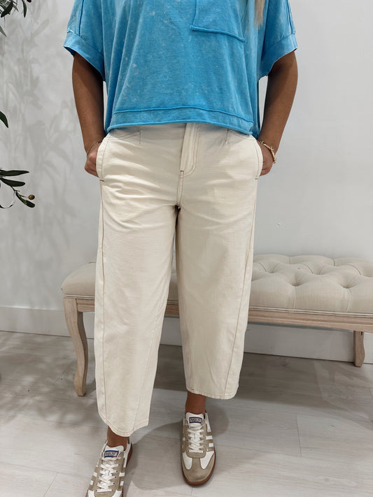 Cream Barrel Cropped Pants