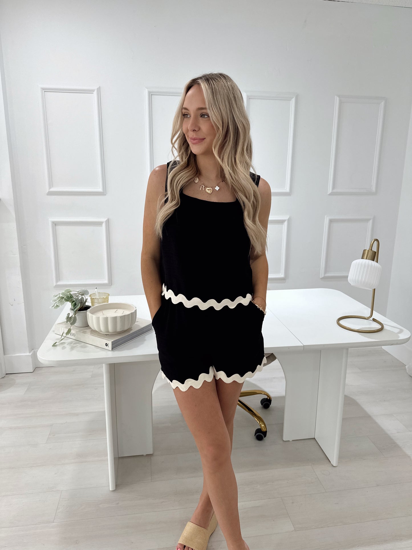 Black Scalloped Short Set