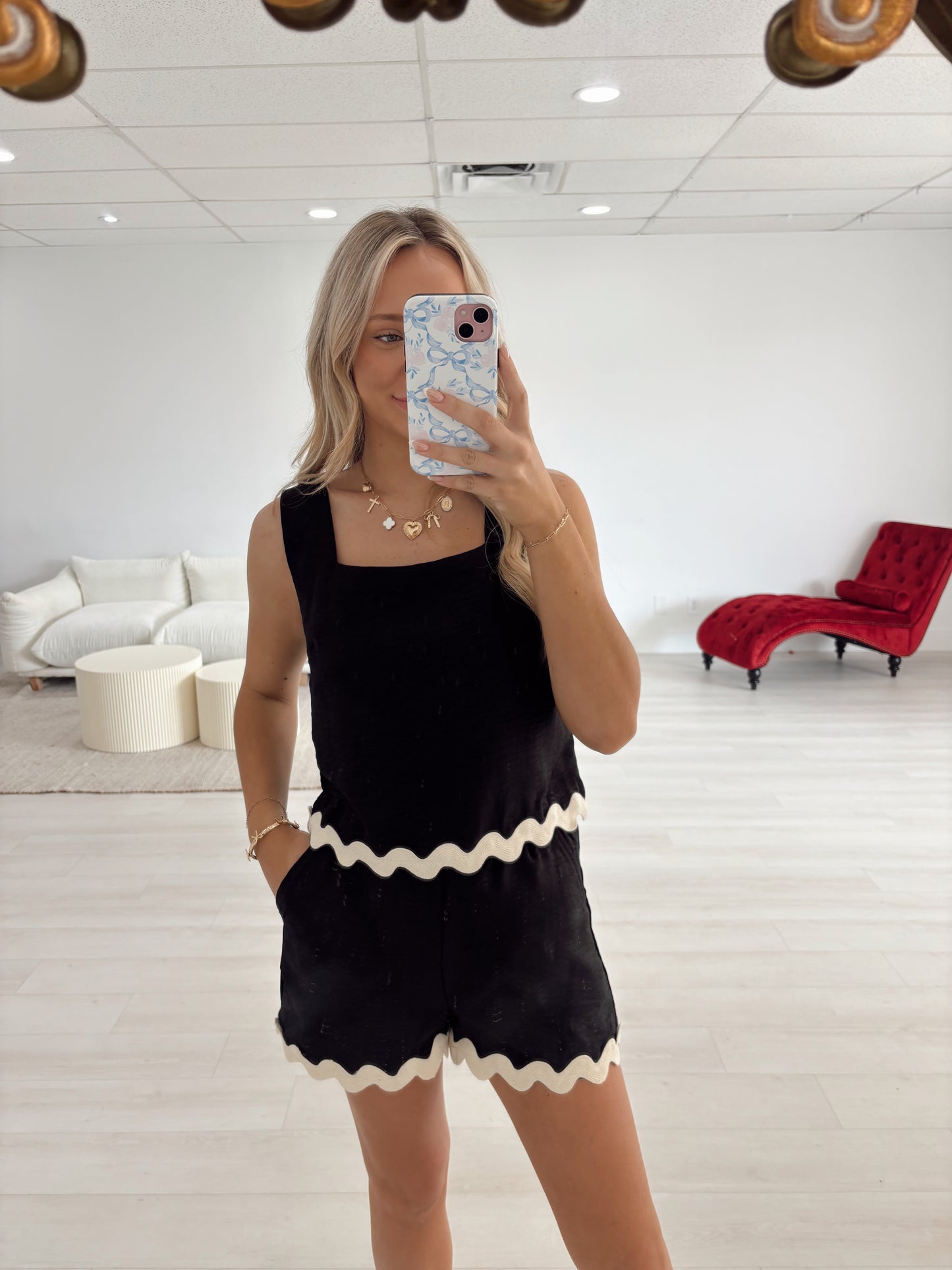 Black Scalloped Short Set