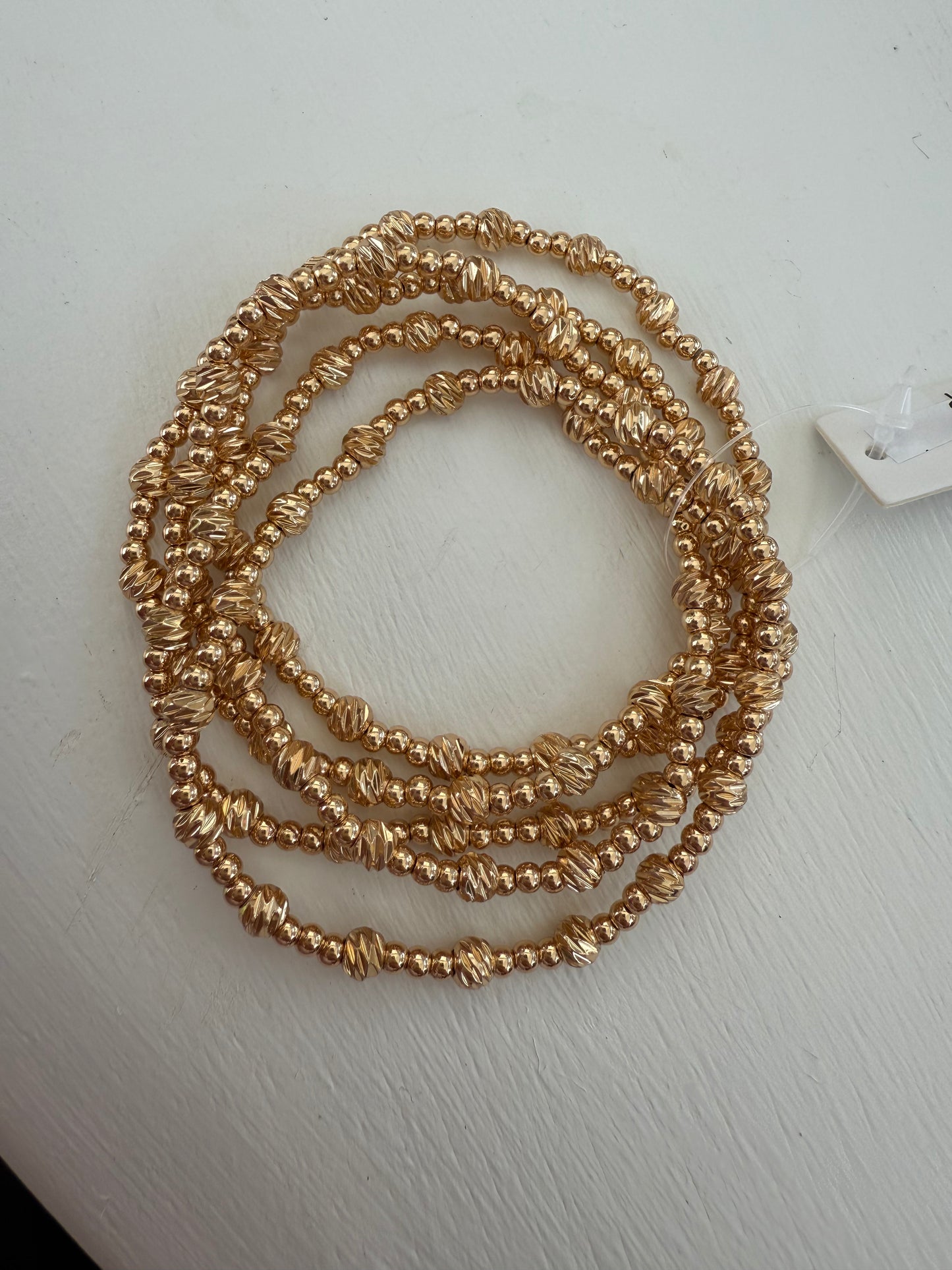 3mm Beaded Set of 5 Gold Stretch Bracelets