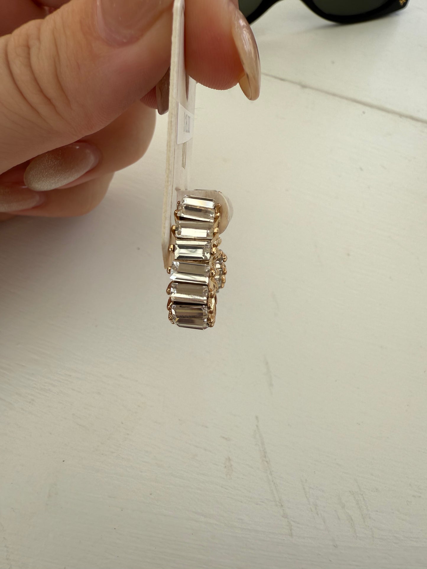 Clear Stone Baguette Huggie .75" Earring