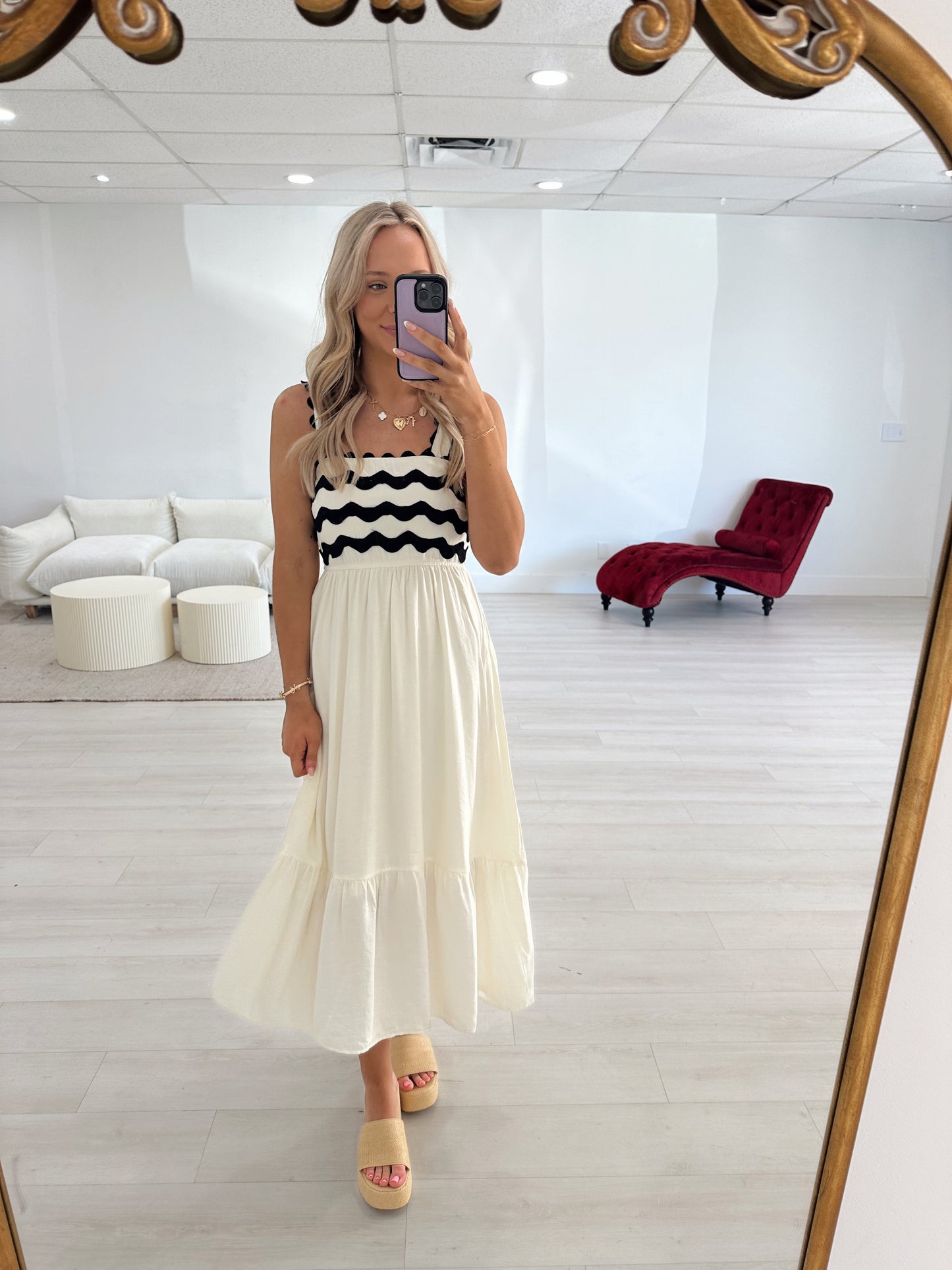 White Scalloped Midi Dress