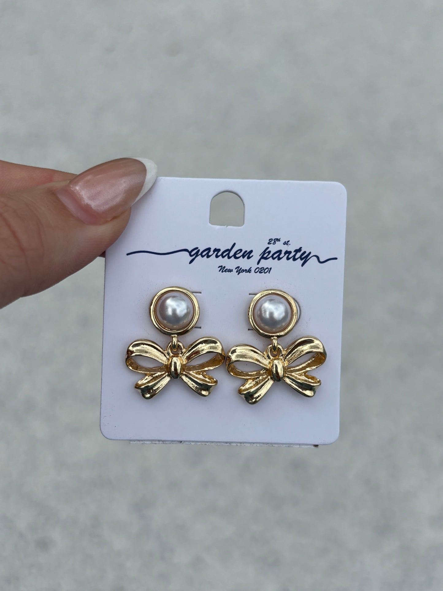 Pearl Stud with Gold Bow Earrings