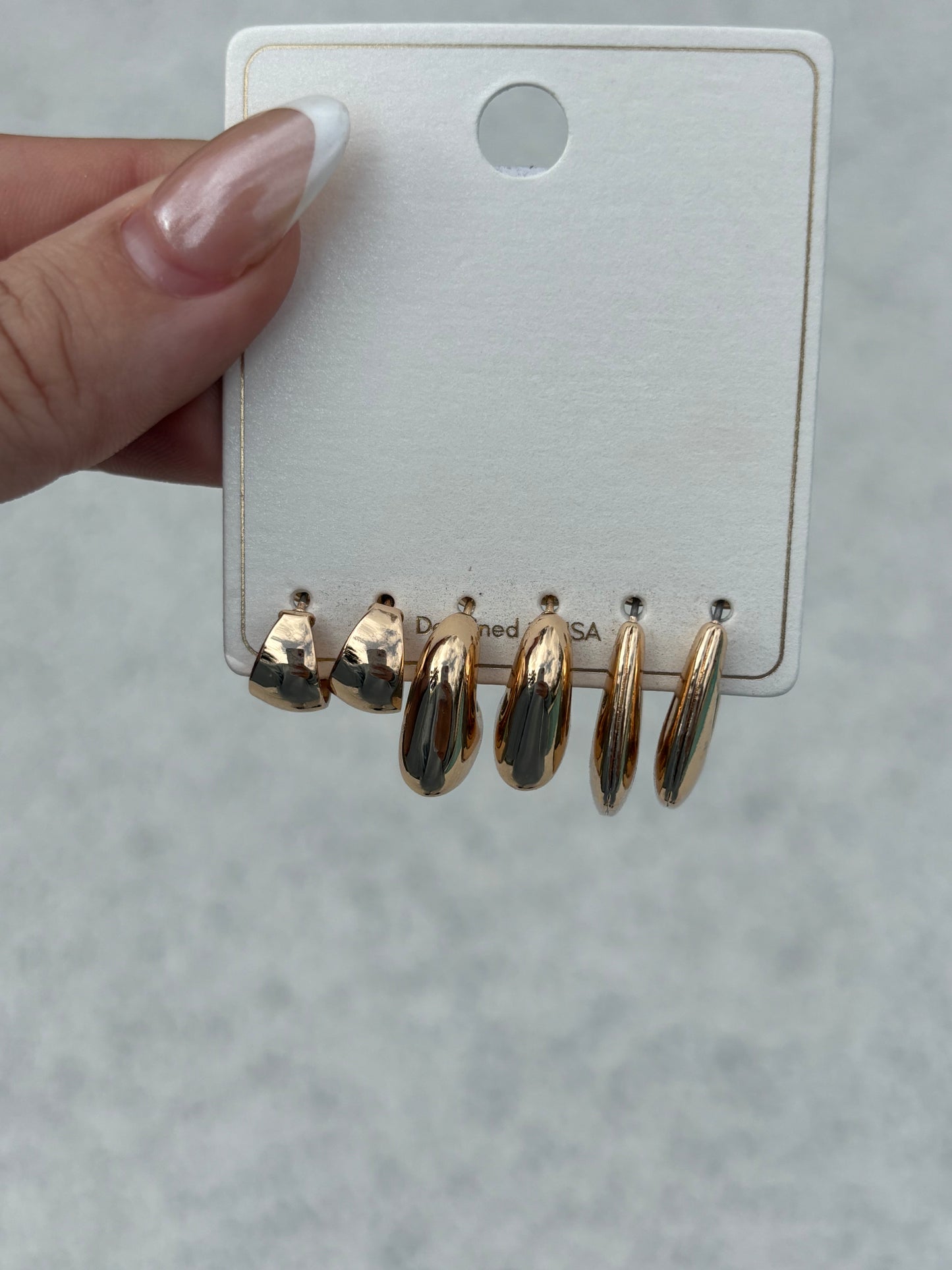 Set of Three Geometric Hoop Earrings