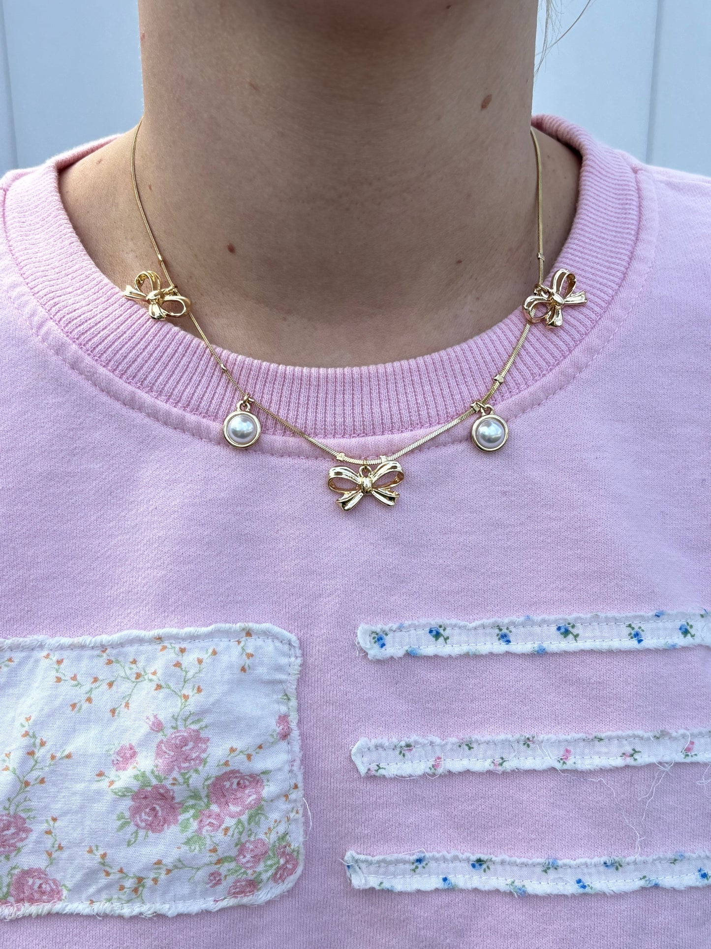 Gold Chain with Pearl & Bow Charms