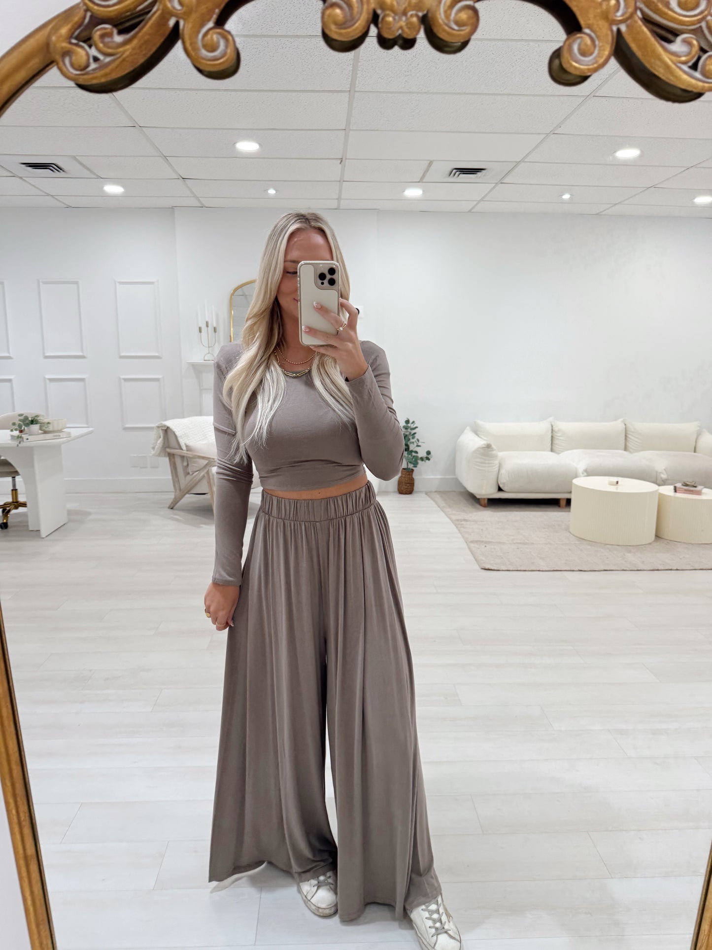 Long-Sleeve Crop Top & Maxi Pants Set