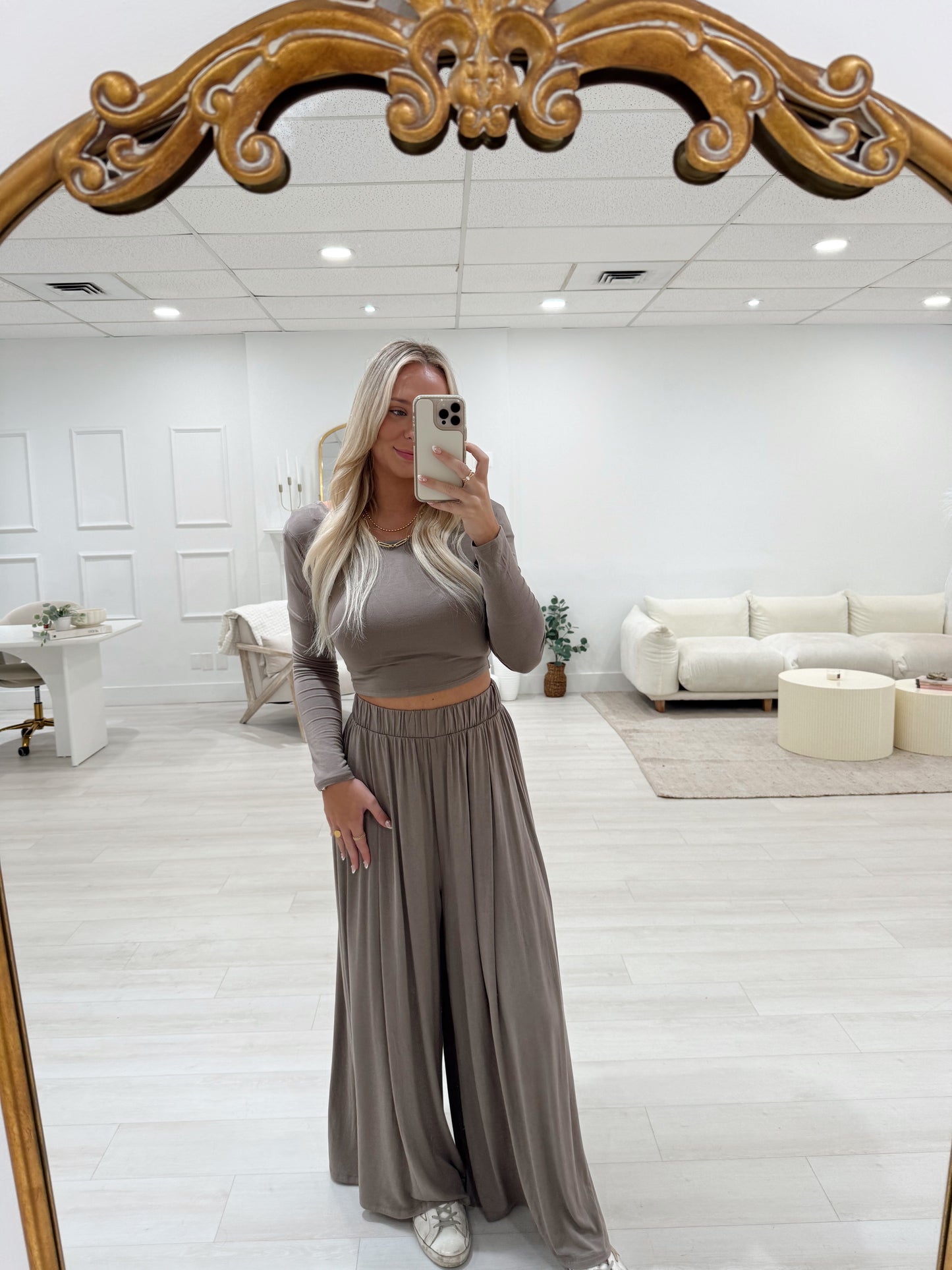 Long-Sleeve Crop Top & Maxi Pants Set